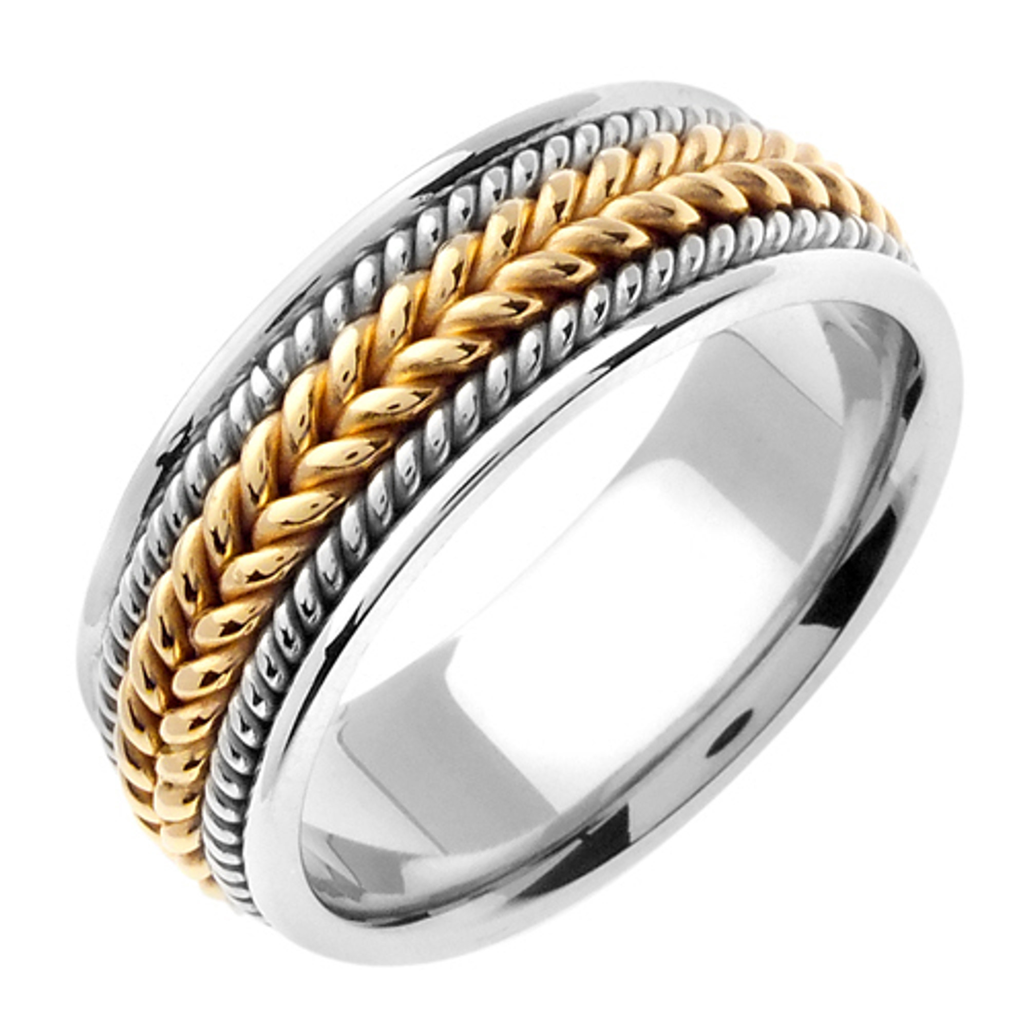 18k White Gold With Yellow Gold 8mm Wide Handmade Braided Wedding Band