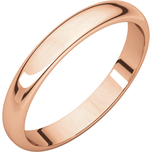 14k Rose Gold 3mm High Polished Traditional Domed Wedding Band