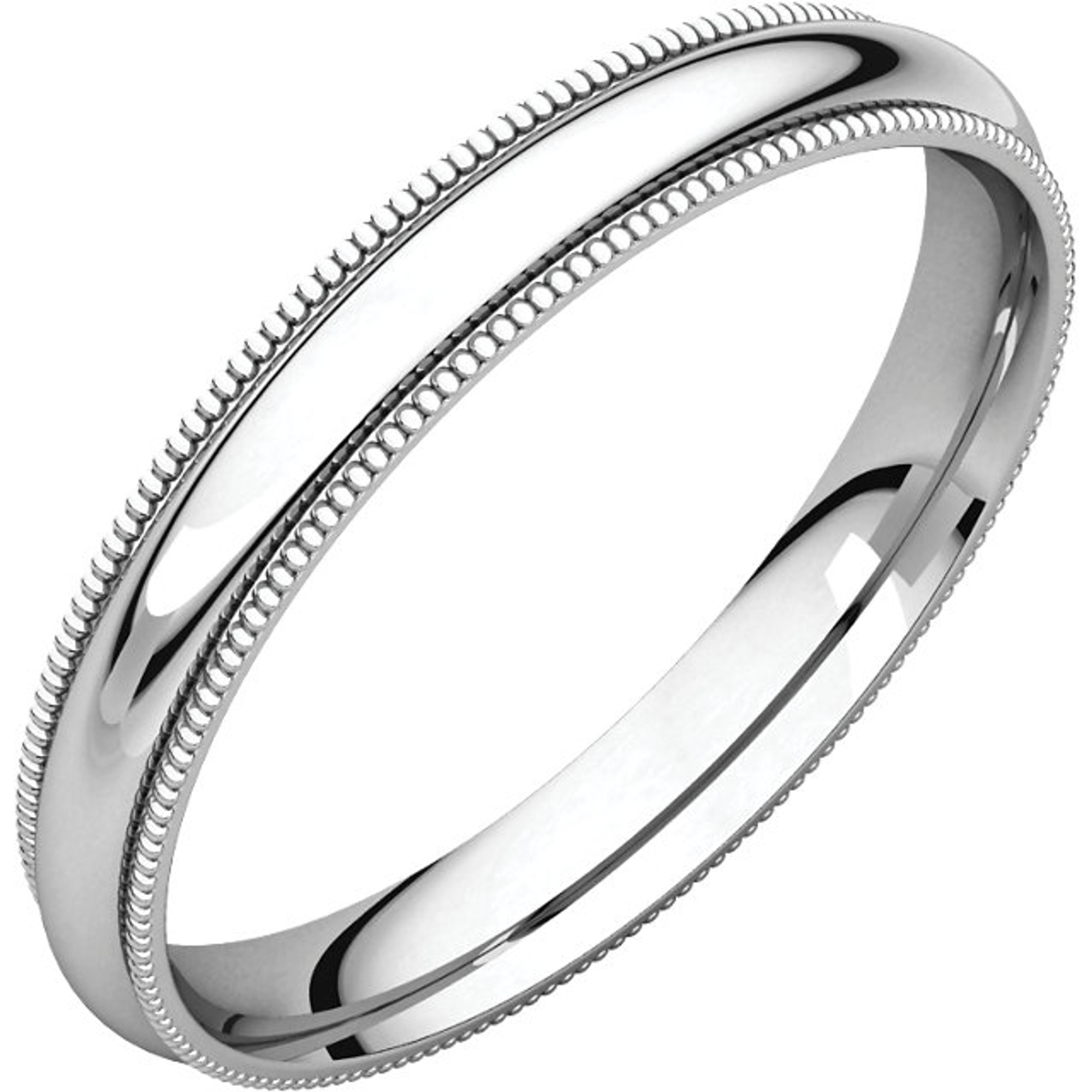 18k White Gold 3mm High Polished Comfort Fit Milgrain Wedding Band