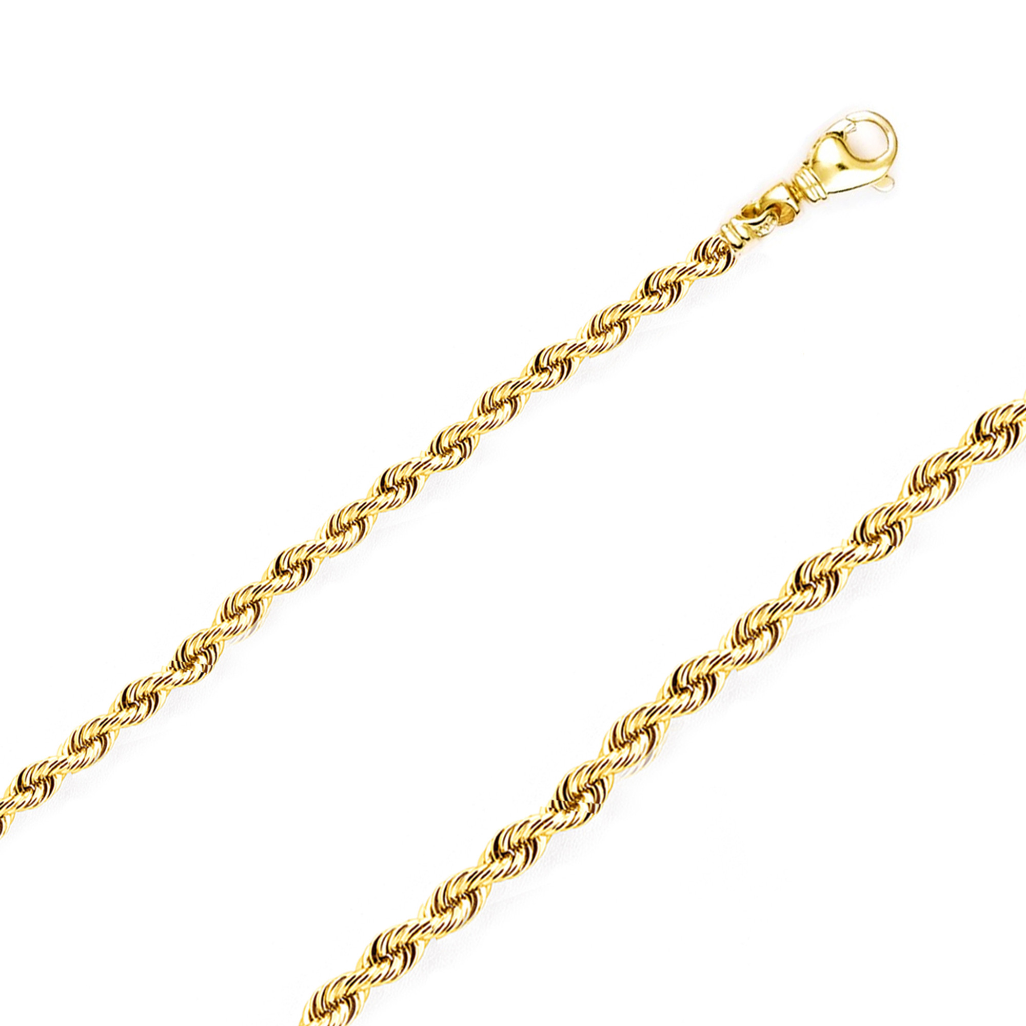 14K Yellow Gold 4mm Regular Rope Chain 22 Inches