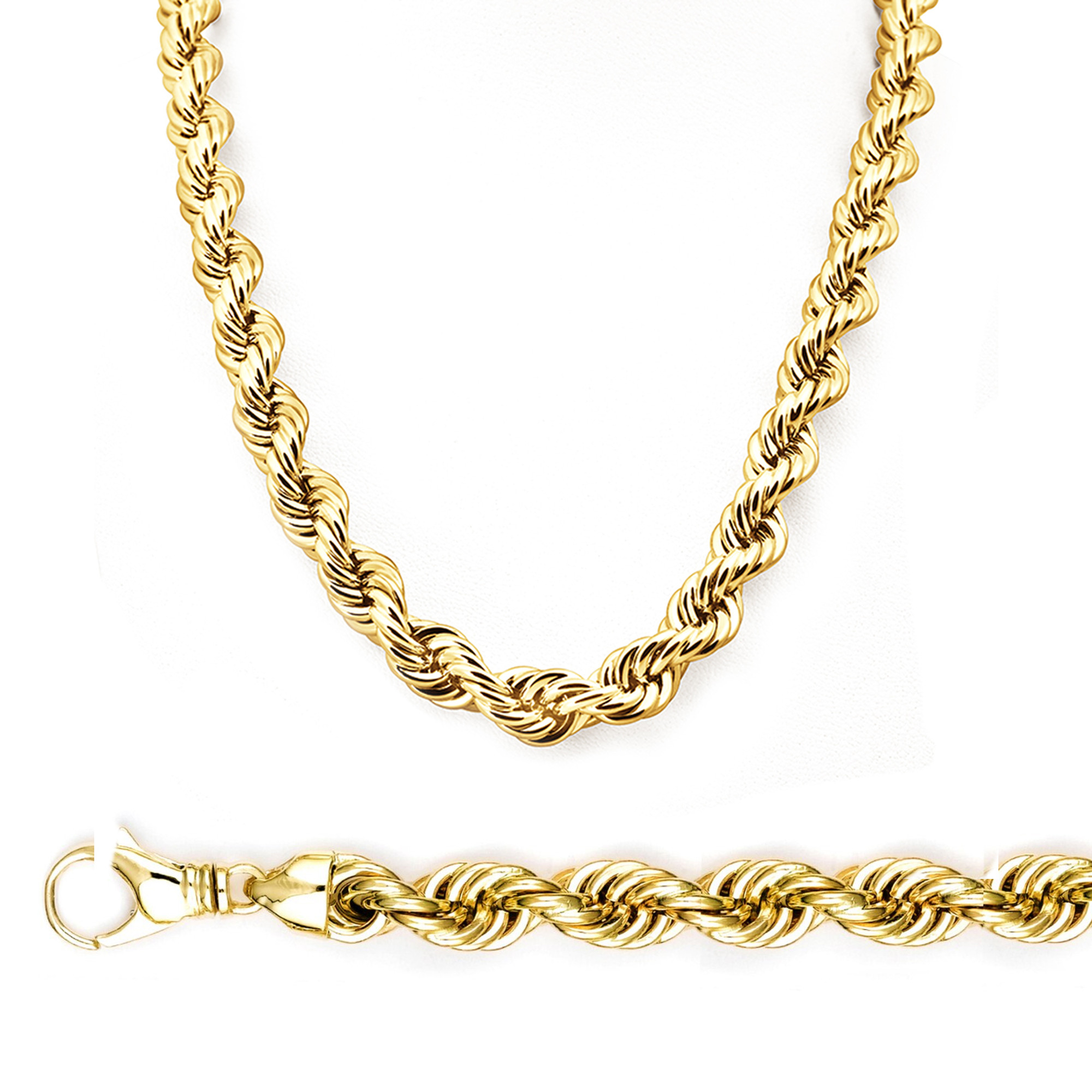 14K Yellow Gold 12mm Regular Rope Chain 24 Inches | Sarraf.com