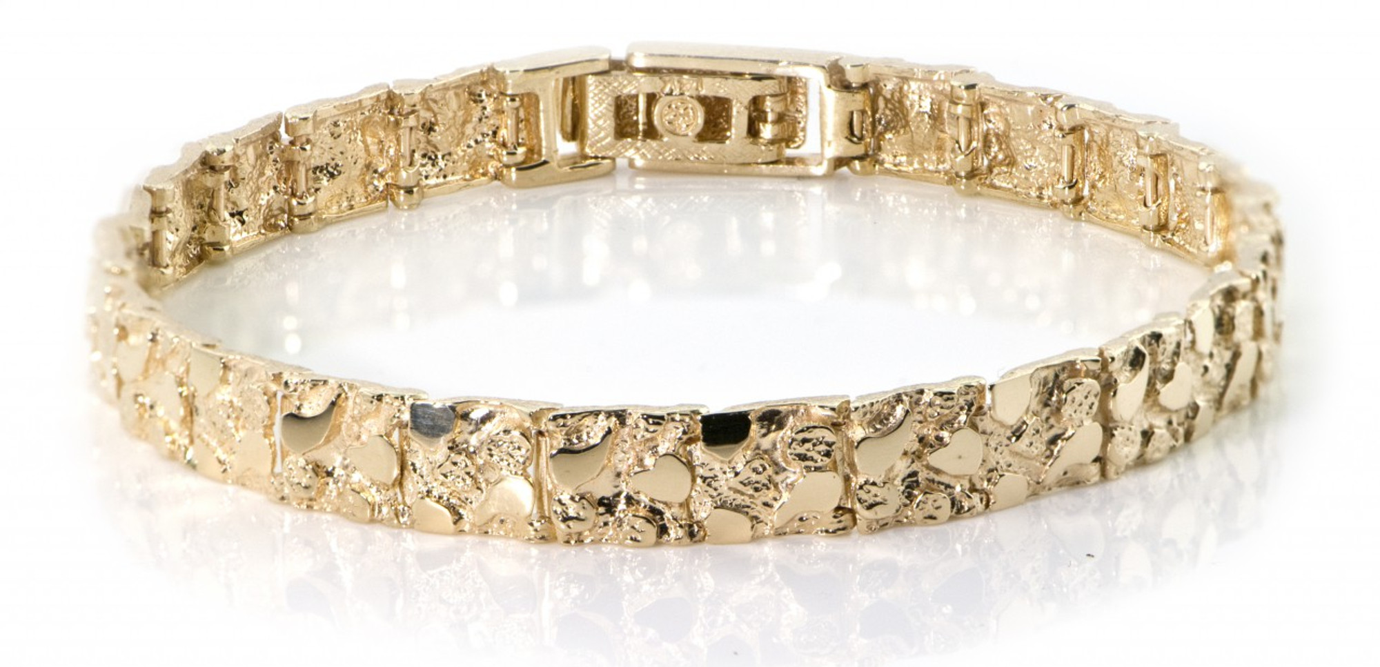 10k Yellow Gold Nugget Bracelet with Natural Round Diamonds 7.75