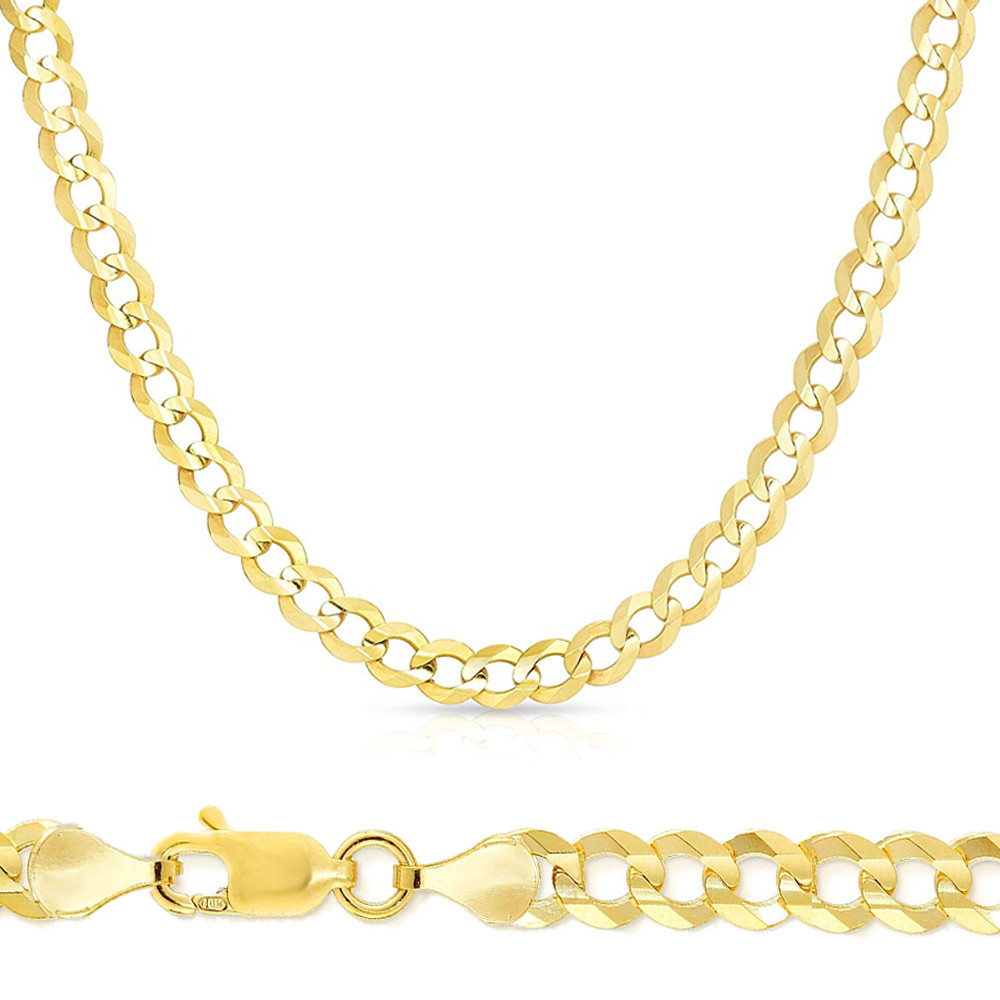 10k Gold 7mm Flat Curb Chain 30 Inches 