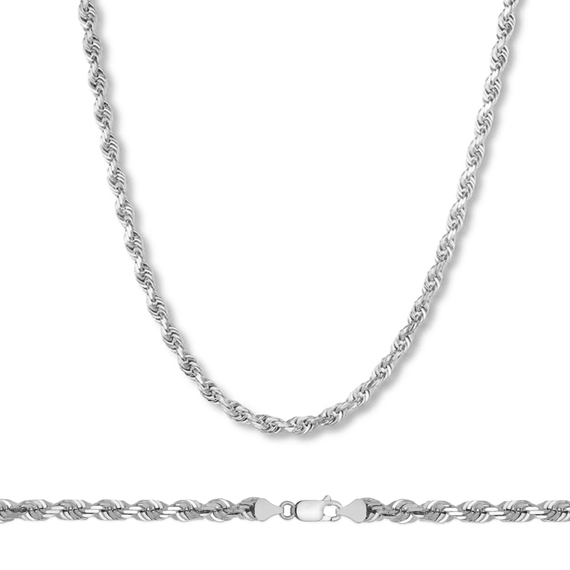 Italian 14K White Gold Solid Round Cable Link Mens Chain 4 mm