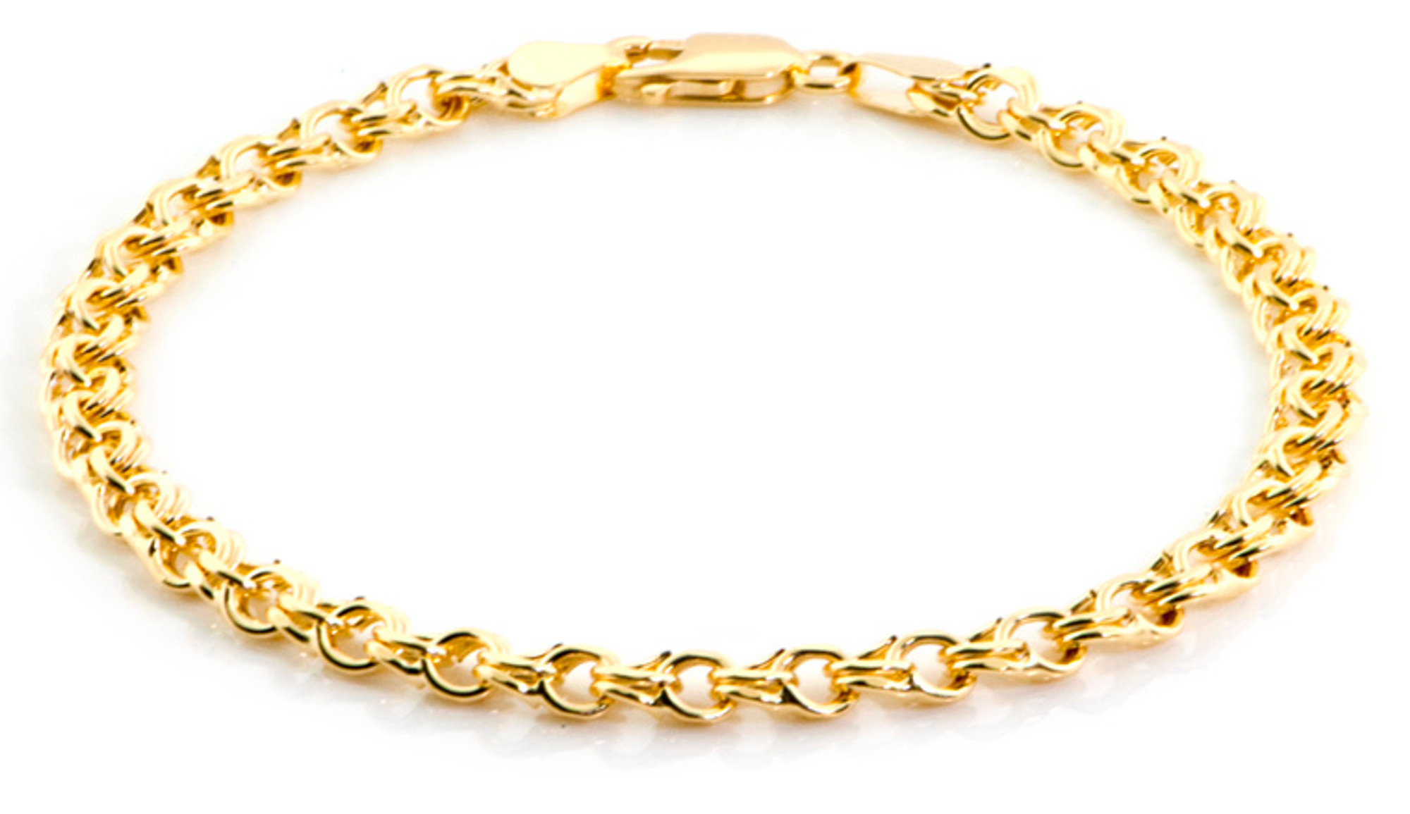 14K Gold Charm Bracelet Medium Double Links 8”