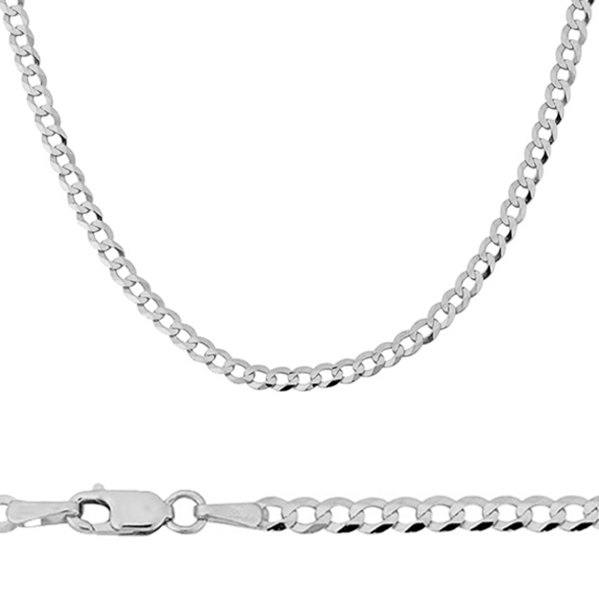 Silver 4mm Curb Chain Necklace For Women or Men