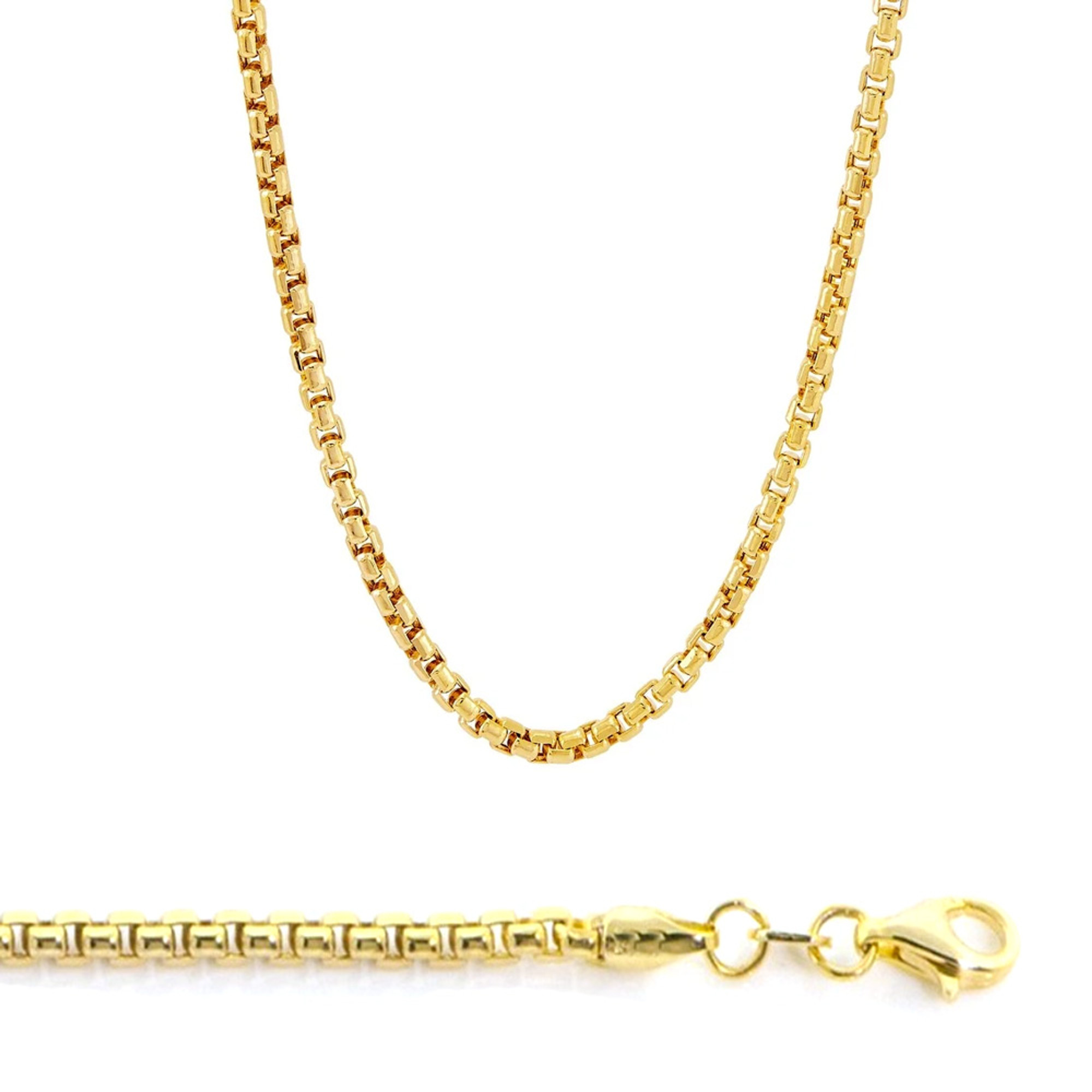 14k Yellow Gold 2mm Round Box Chain Necklace 22 Inches