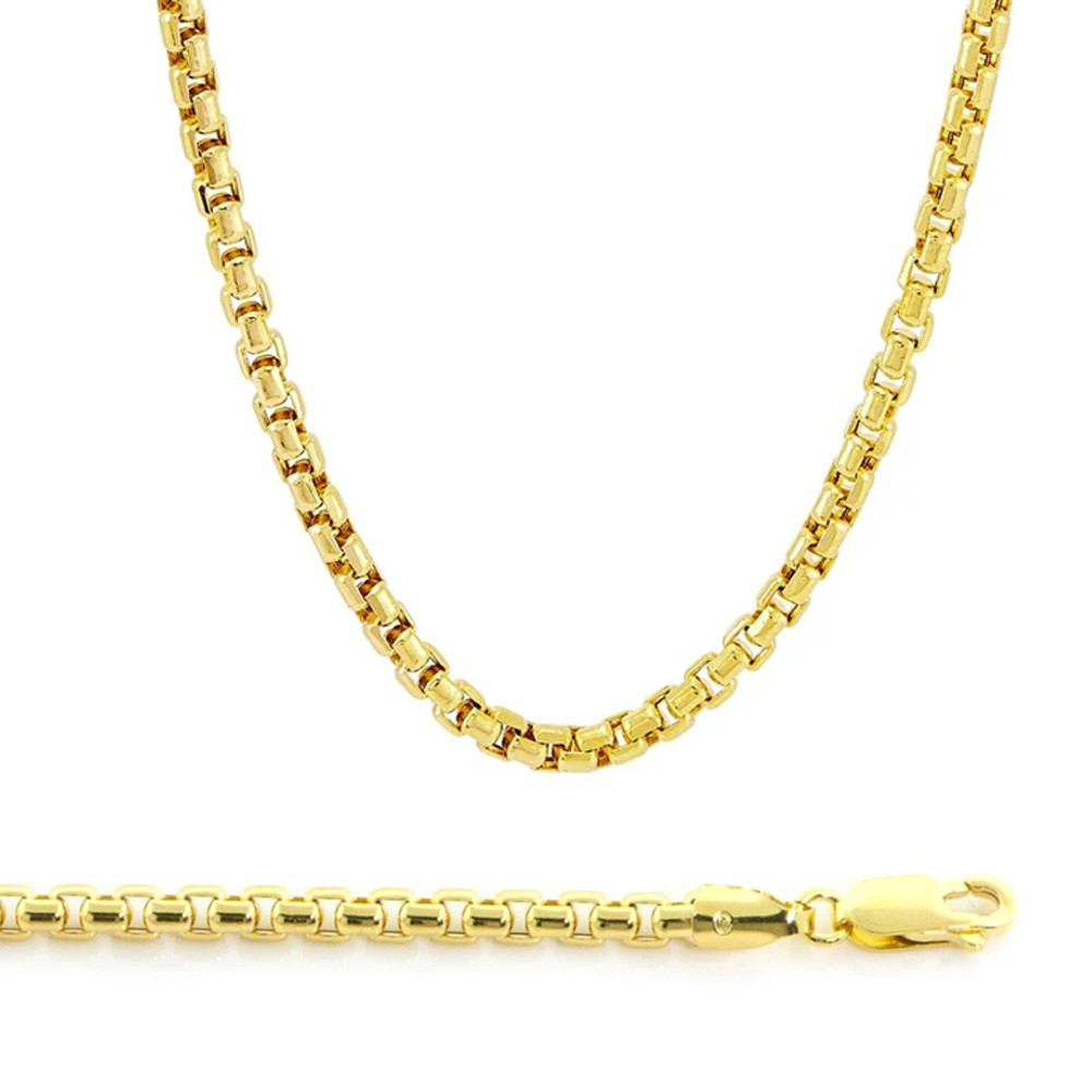 18k Yellow Gold 3.5mm Round Box Chain 