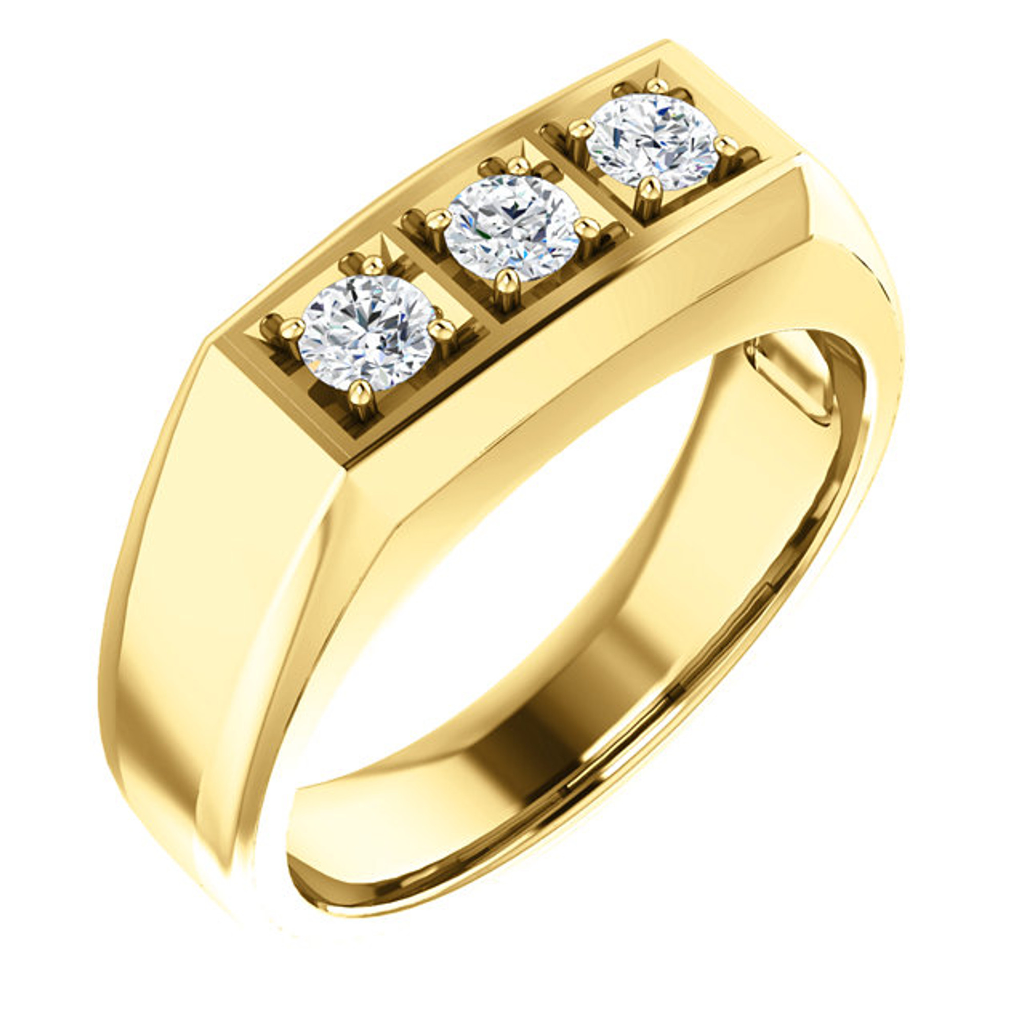 14k Yellow gold Mens 3 Stone Ring Diamond Ring 3/4ct/ | Sarraf.com