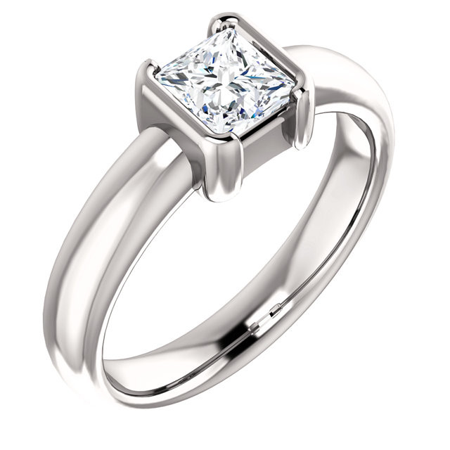 18k White Gold Bezel 1 2 Carat Princess Diamond Solitaire Engagement Ring Band Sarraf Com