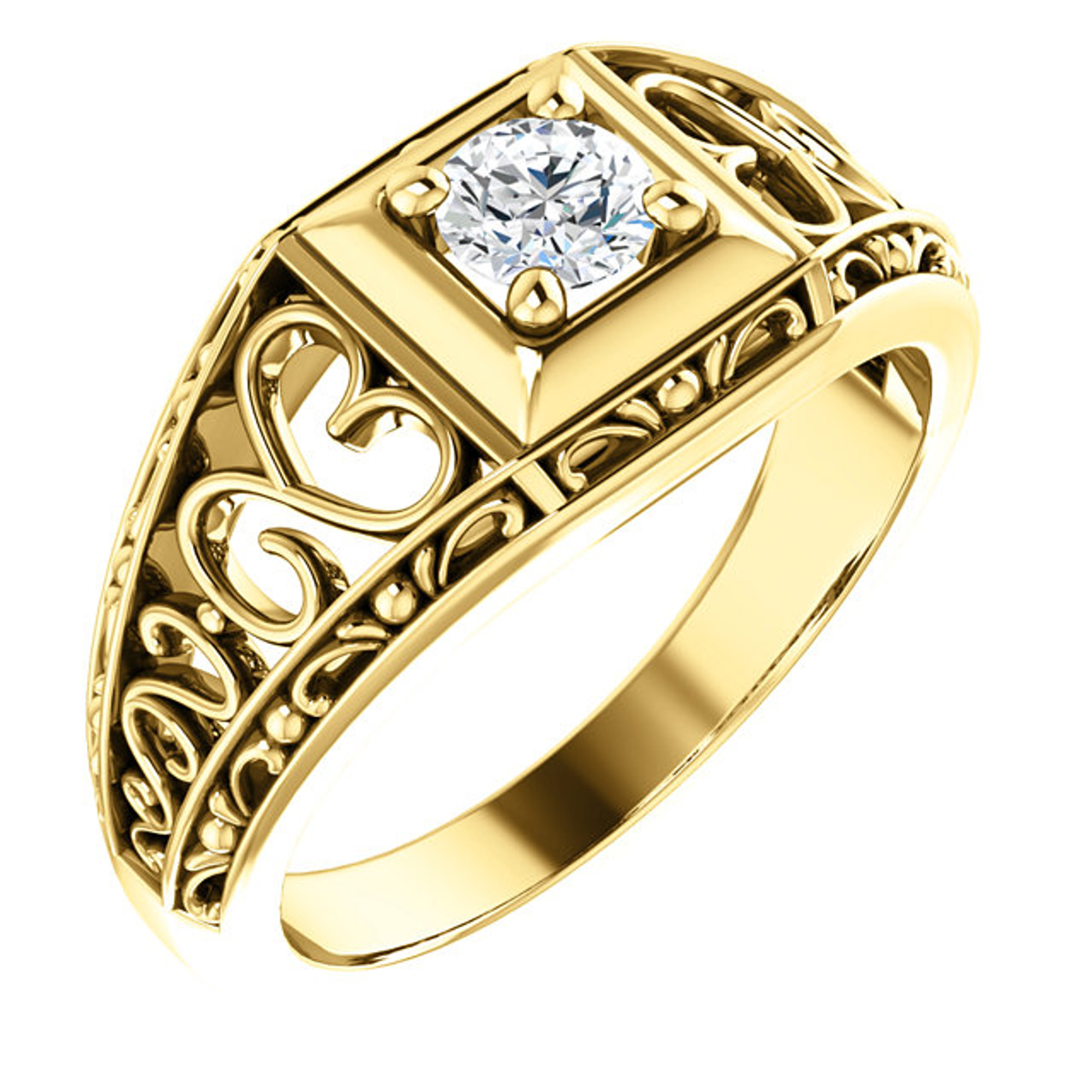 yellow gold solitaire ring with simple platium wedding band