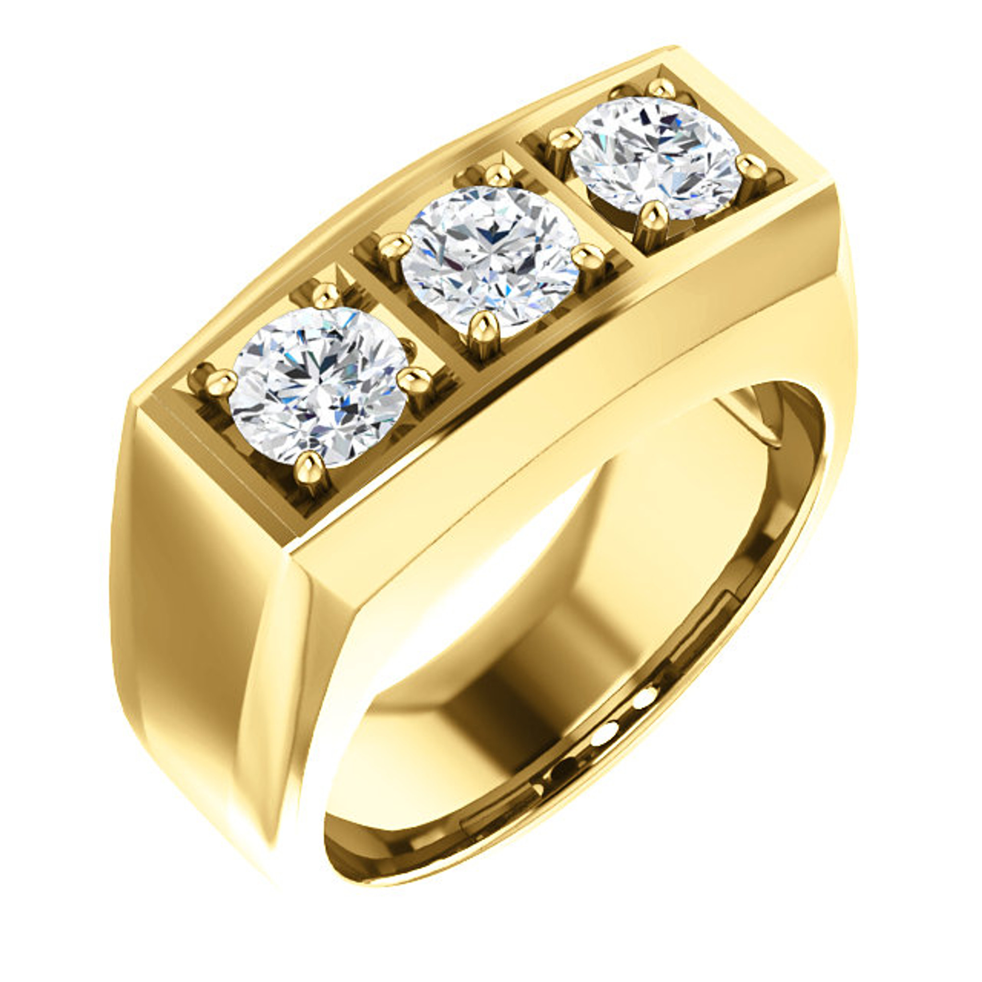 14k Yellow gold Mens 3 Stone Diamond Ring 1.50 CT