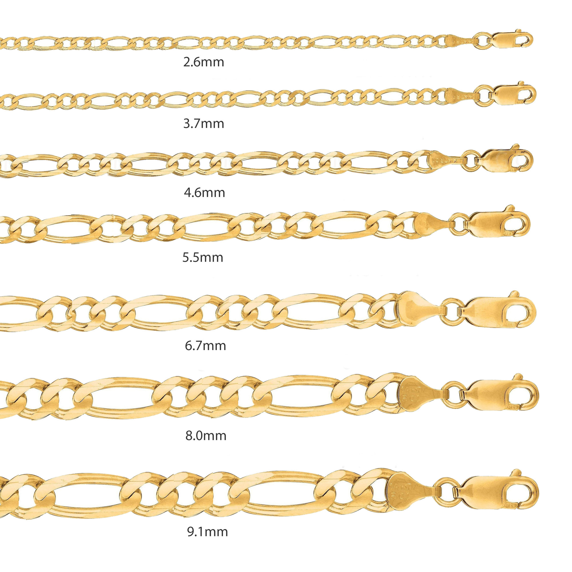 10k Gold 4.6mm Open Figaro Bracelet 7 Inches | Sarraf.com
