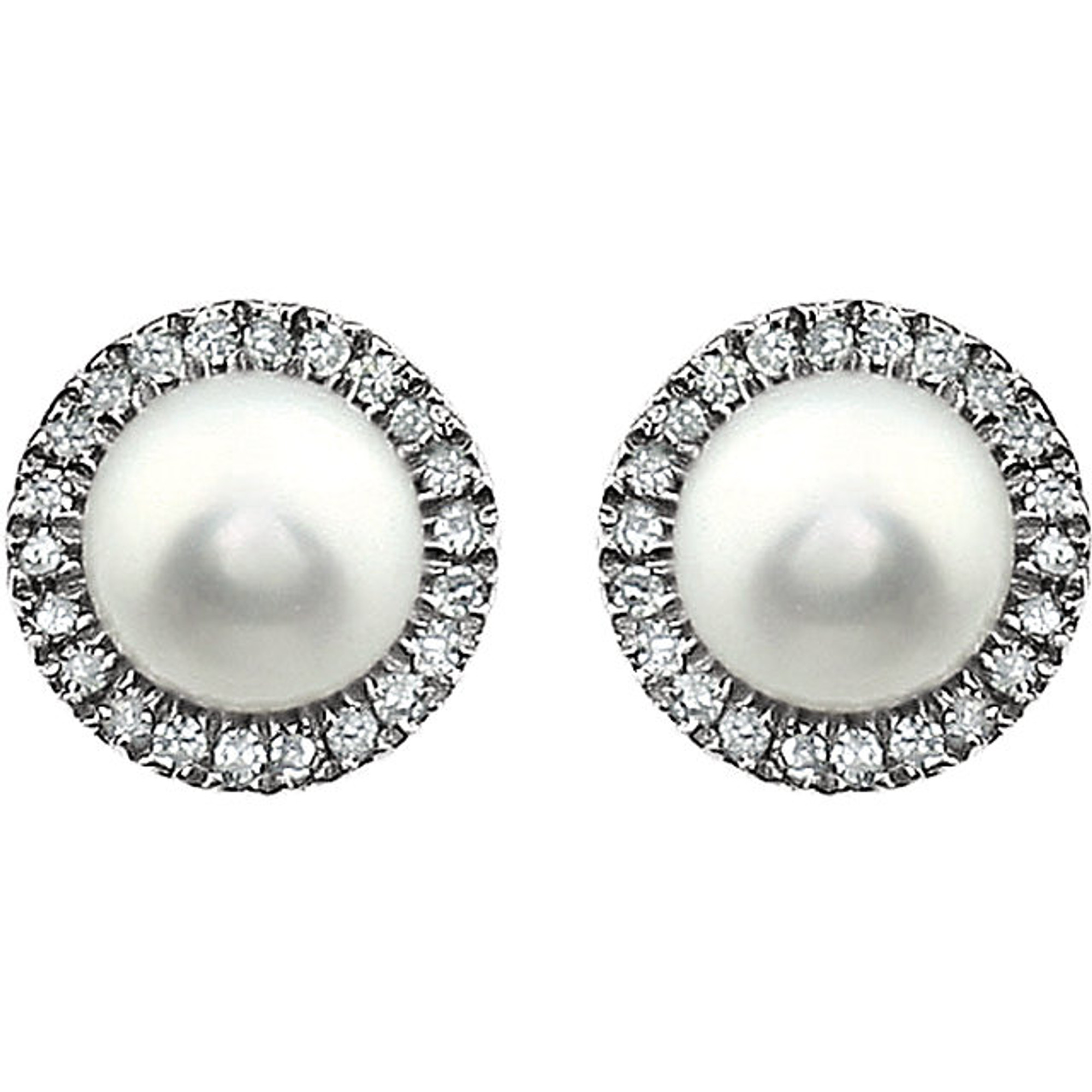 Lovely Pearl Earrings w/ Diamond Halo 14K Yellow Gold