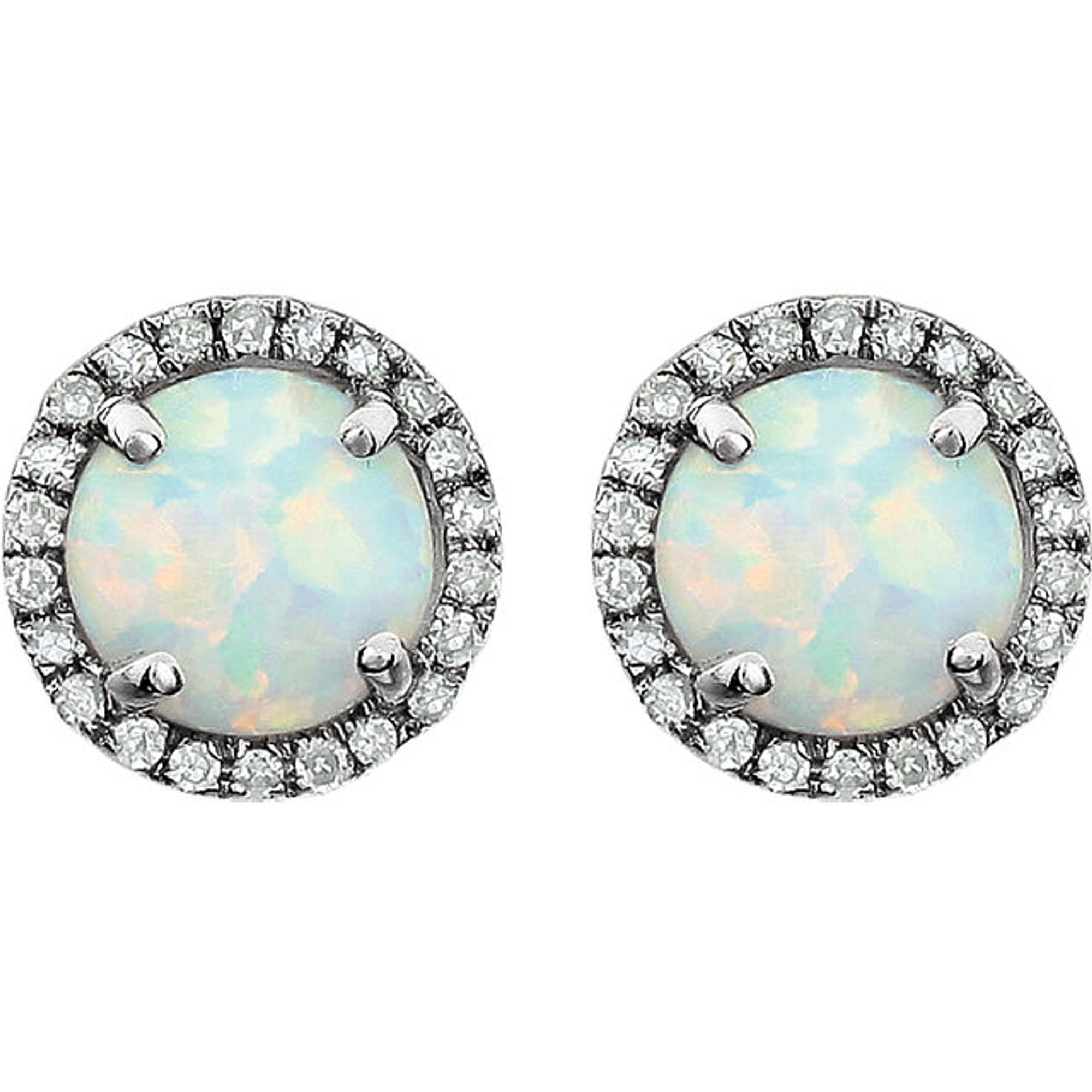 Opal 8mm Round Stud Earrings White Gold Silver 