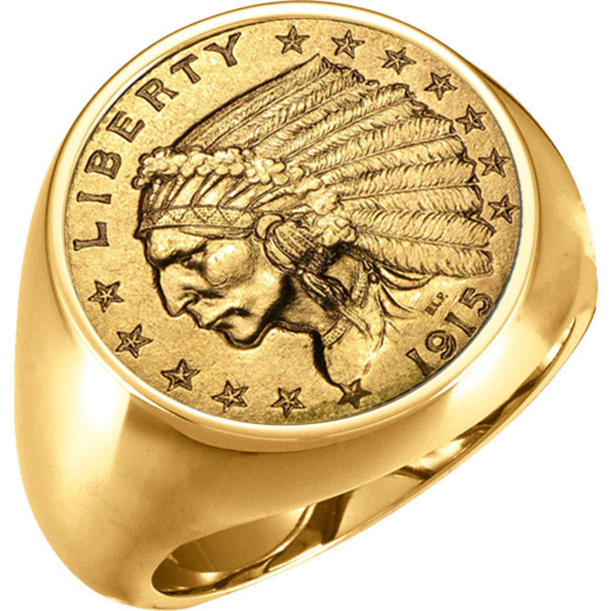 18k Gold Mens 21.00mm Coin Ring With A $2.50 Indian Head Gold coin ...