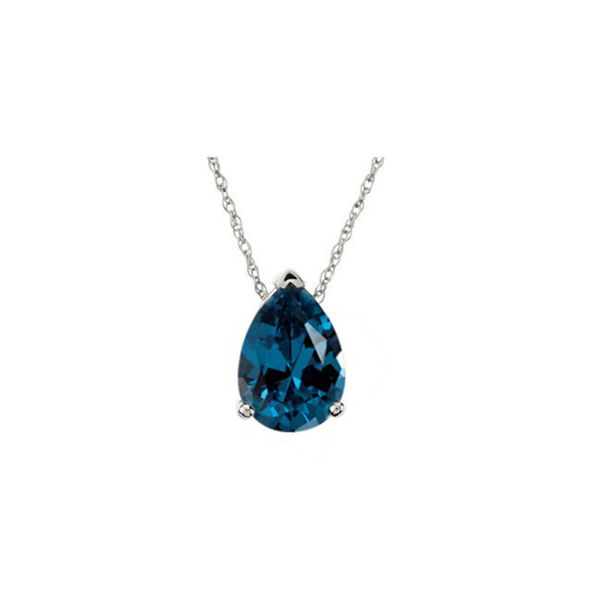 14k White Gold Pear Shape London Blue Topaz Necklace 10x7 mm