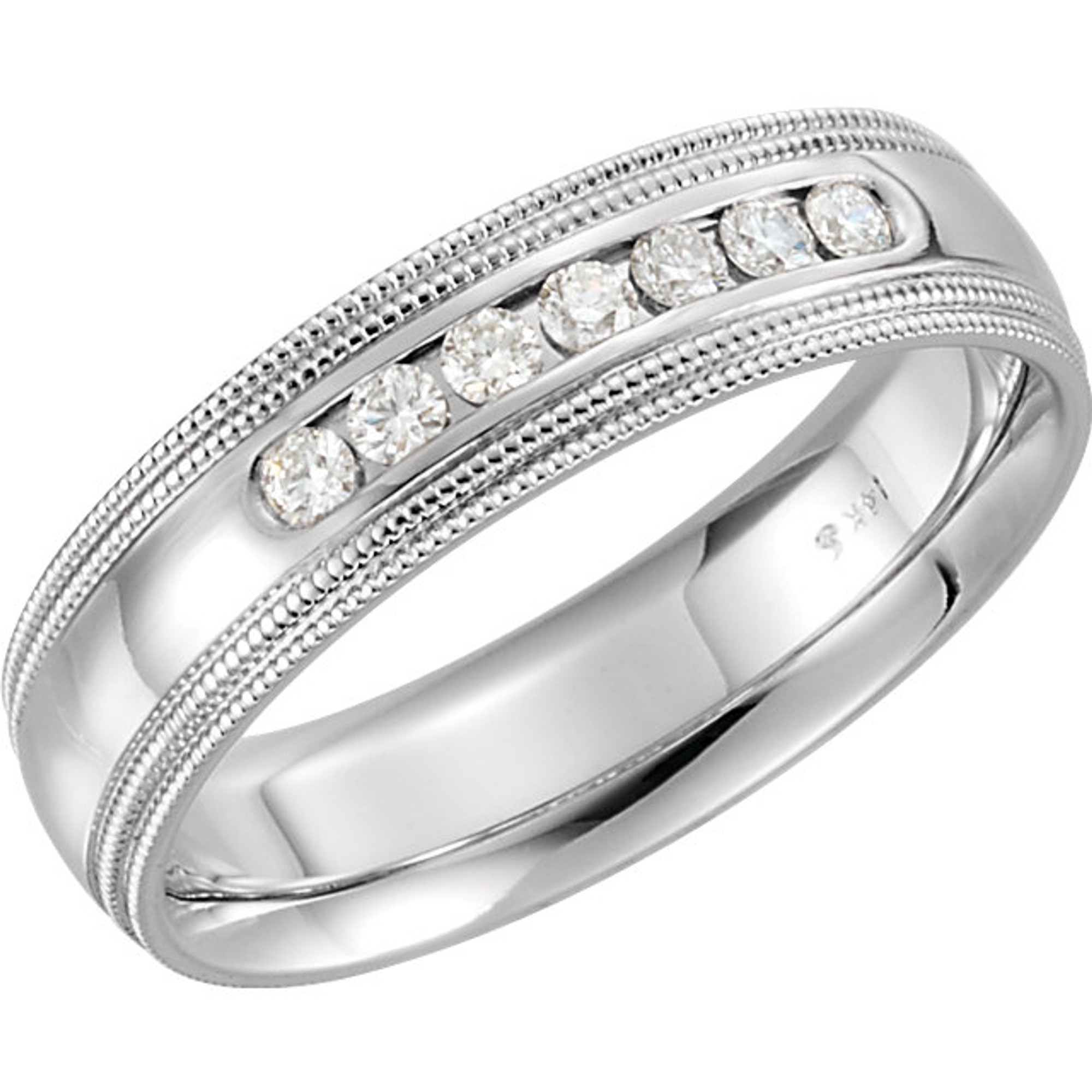 14k White Gold 5mm Diamond Double Milgrain Wedding band .15 ct ...