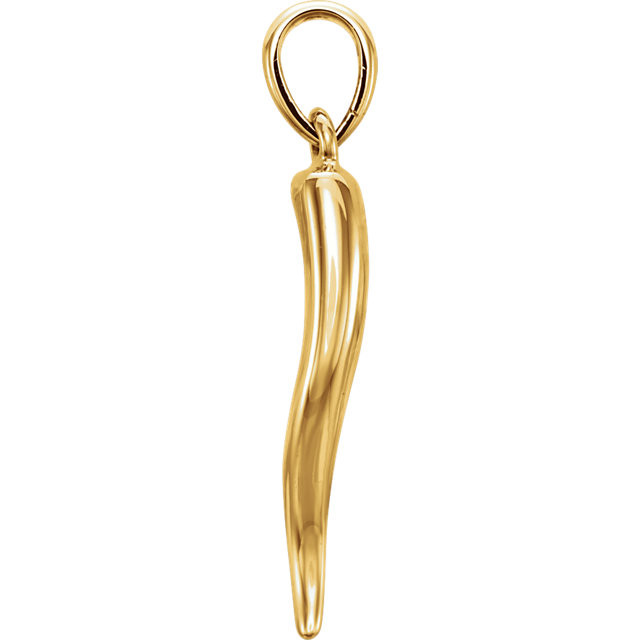 Sterling Silver Italian Horn Pendant - 3D Polished Cornicello 4x30mm For Necklace Good Luck Charm - View #3