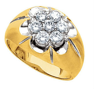 14k Yellow Gold Mens Cluster Diamond Ring 1/2 ctw Solid Back