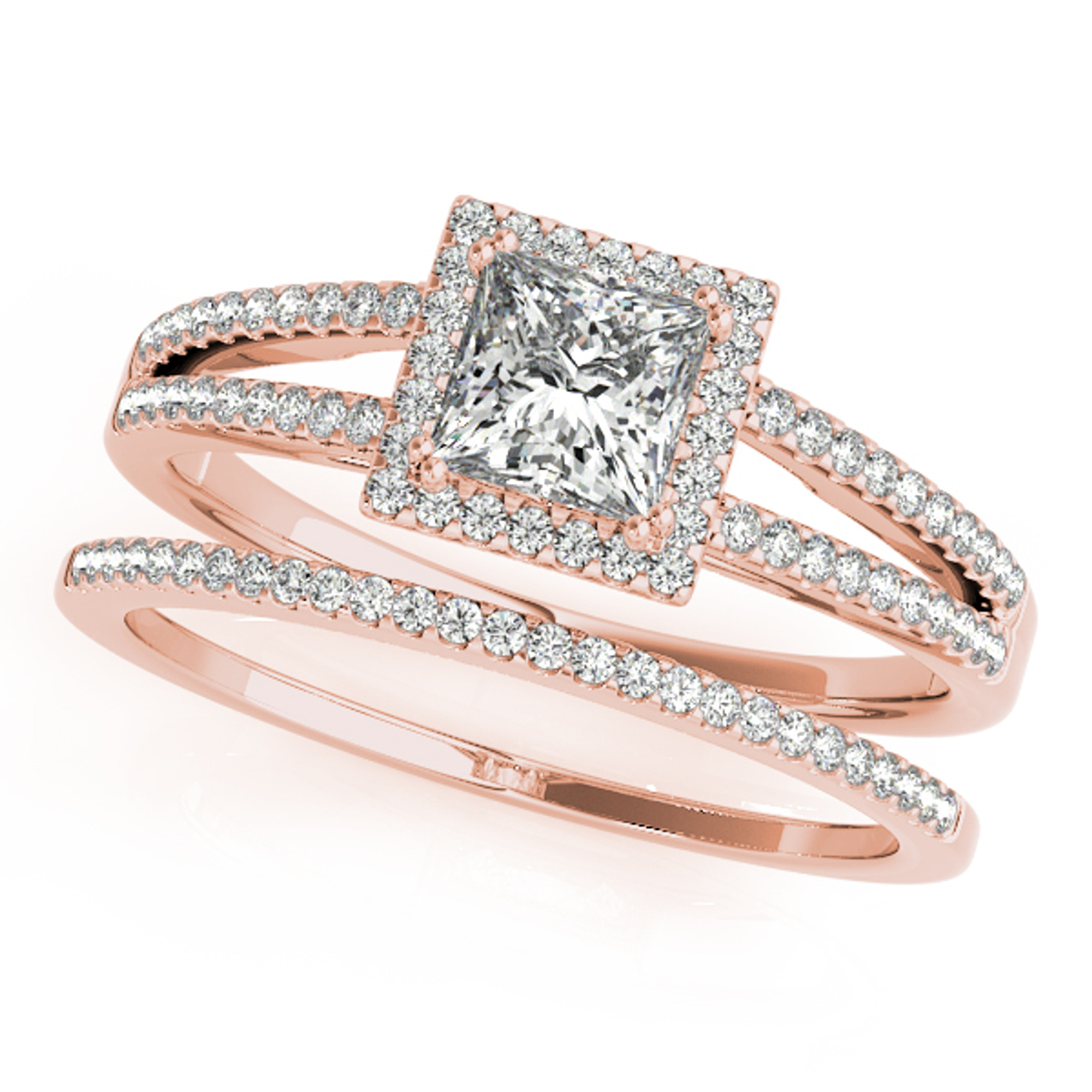 14k Rose Gold 2/3 Carat Princess cut Halo Engagement Ring | Sarraf.com