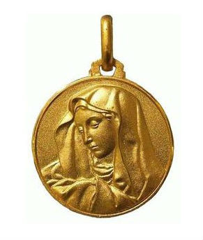 14kt Yellow Gold 21.0 mm Round Madonna (Virgin Mary) Medal