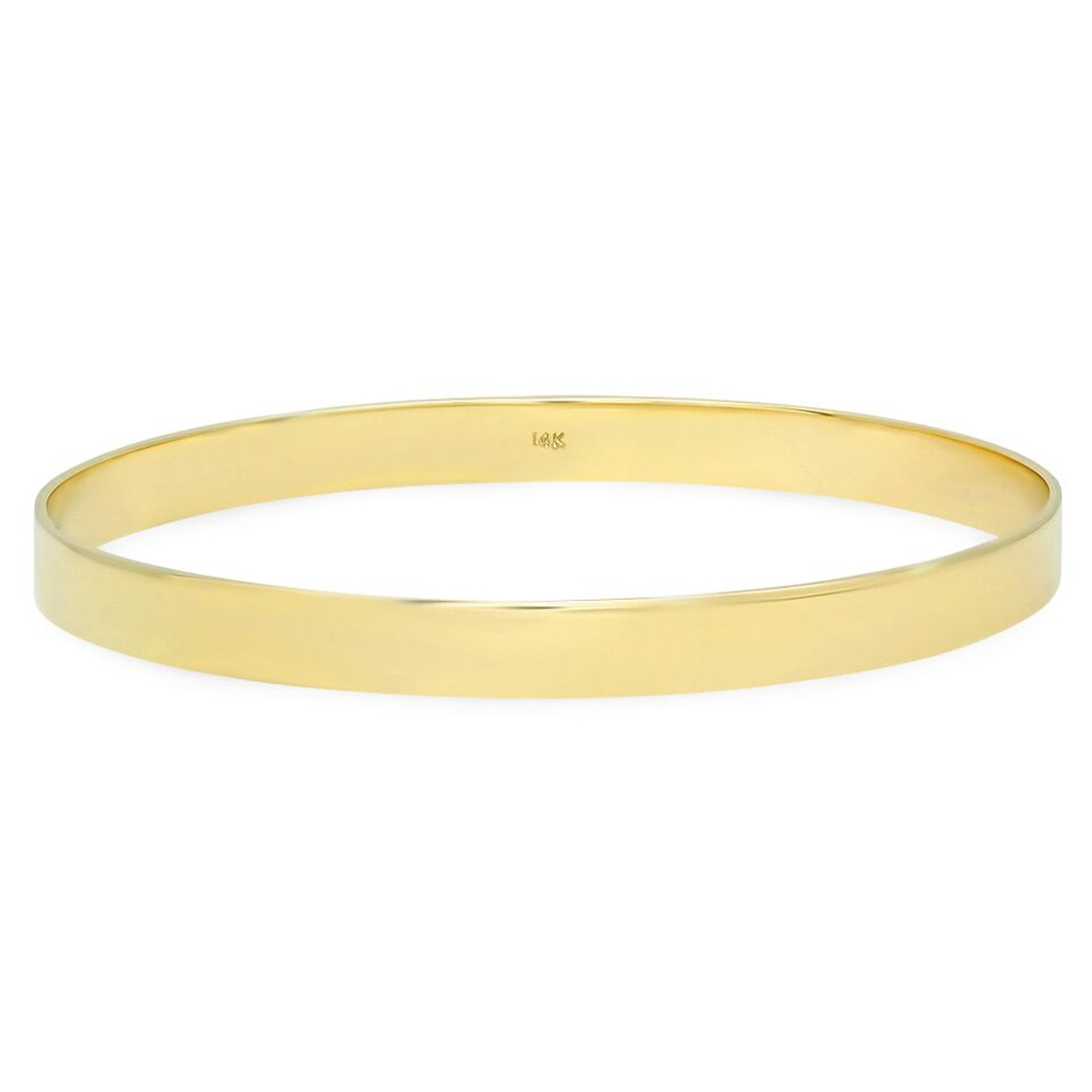 14k Gold 6mm Wide Flat High Polished Slip-on Solid Bangle 8 Inches