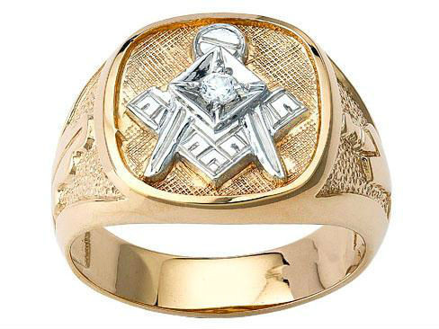 14k Gold Diamond Masonic Blue Lodge Ring .06 Ctw