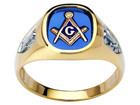14k Gold Masonic Blue Lodge Blue Spinel 13mm by 11mm Ring