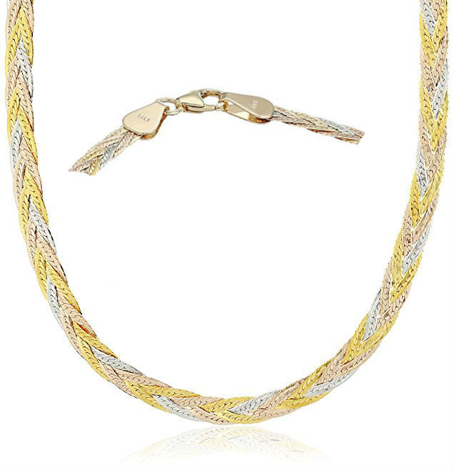 14k Gold Tri-Color Braided Herringbone 