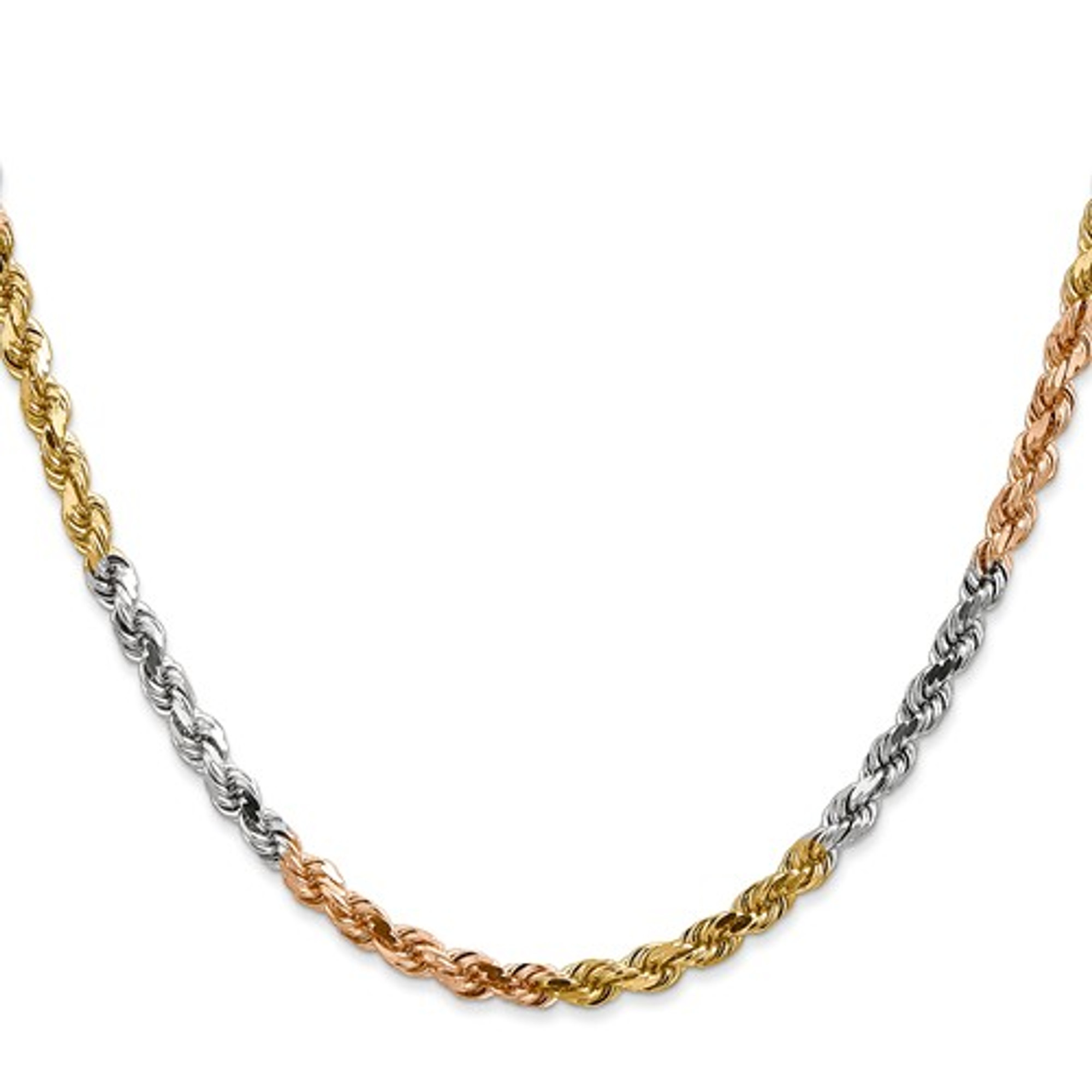 14k Gold 4mm Tri-color Rope Chain 18 Inches | Sarraf.com