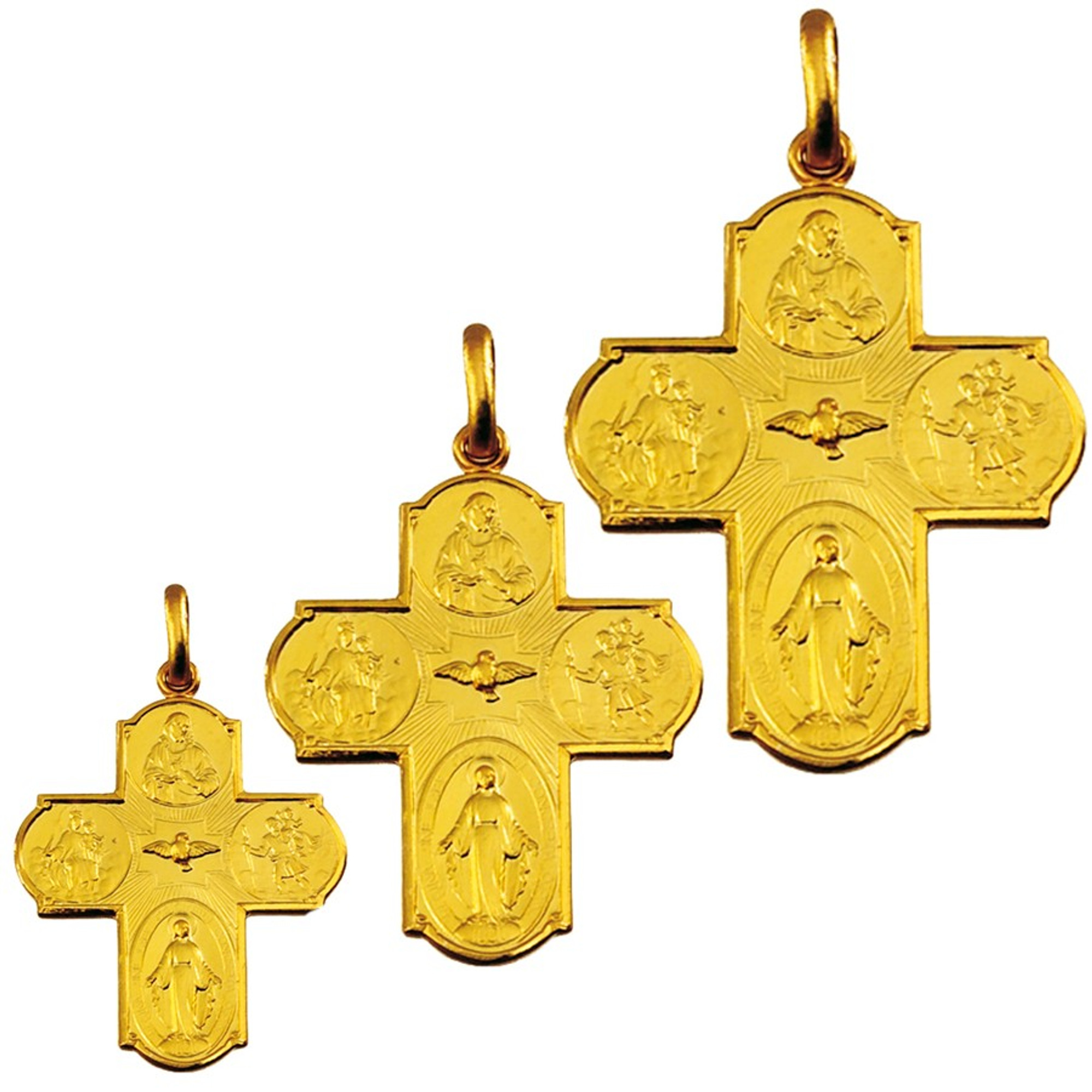 14k Gold Scapular Four Way Cross Medal Pendant 3 Sizes