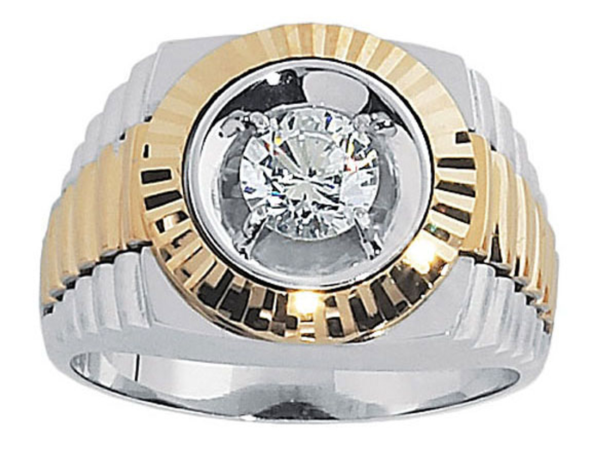 18k Yellow Gold Mens Solitaire Rolex Design Diamond Ring 1.40 Ctw. |  Sarraf.com