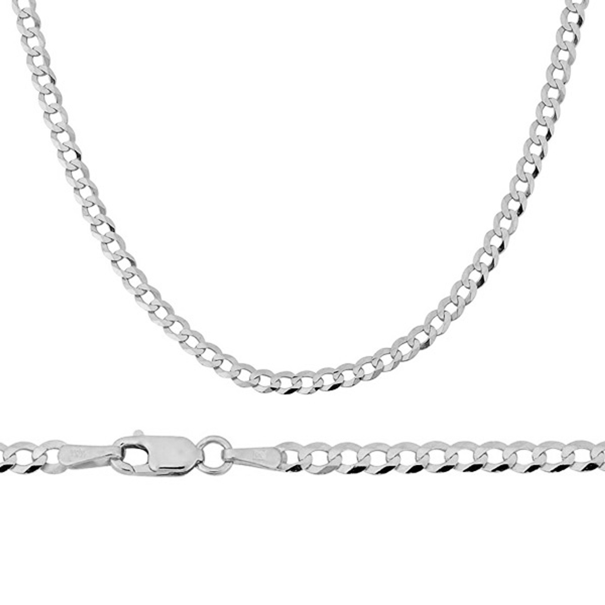 10K White Gold 3mm Flat Curb Chain 26 Inches | Sarraf.com