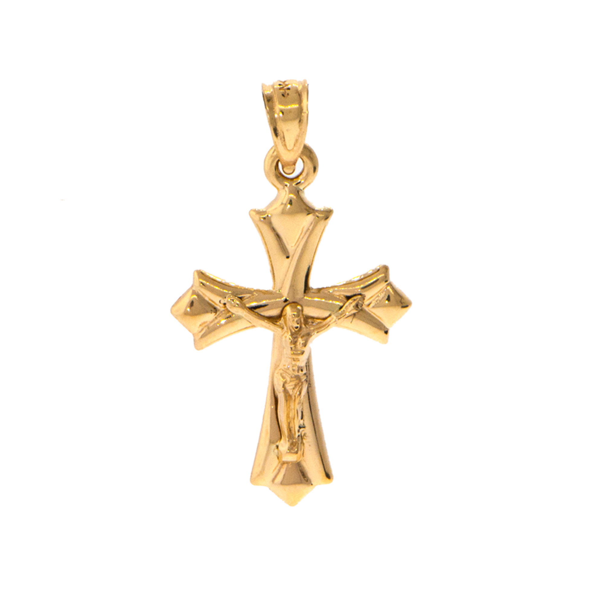 14k Yellow Gold Crucifix Pendant With Christ 15mm by 25mm | Sarraf.com