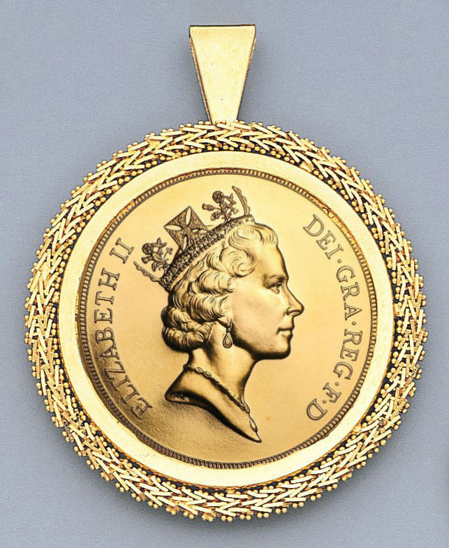 14k Gold 5 Sovereign Gold Coin Pendant 