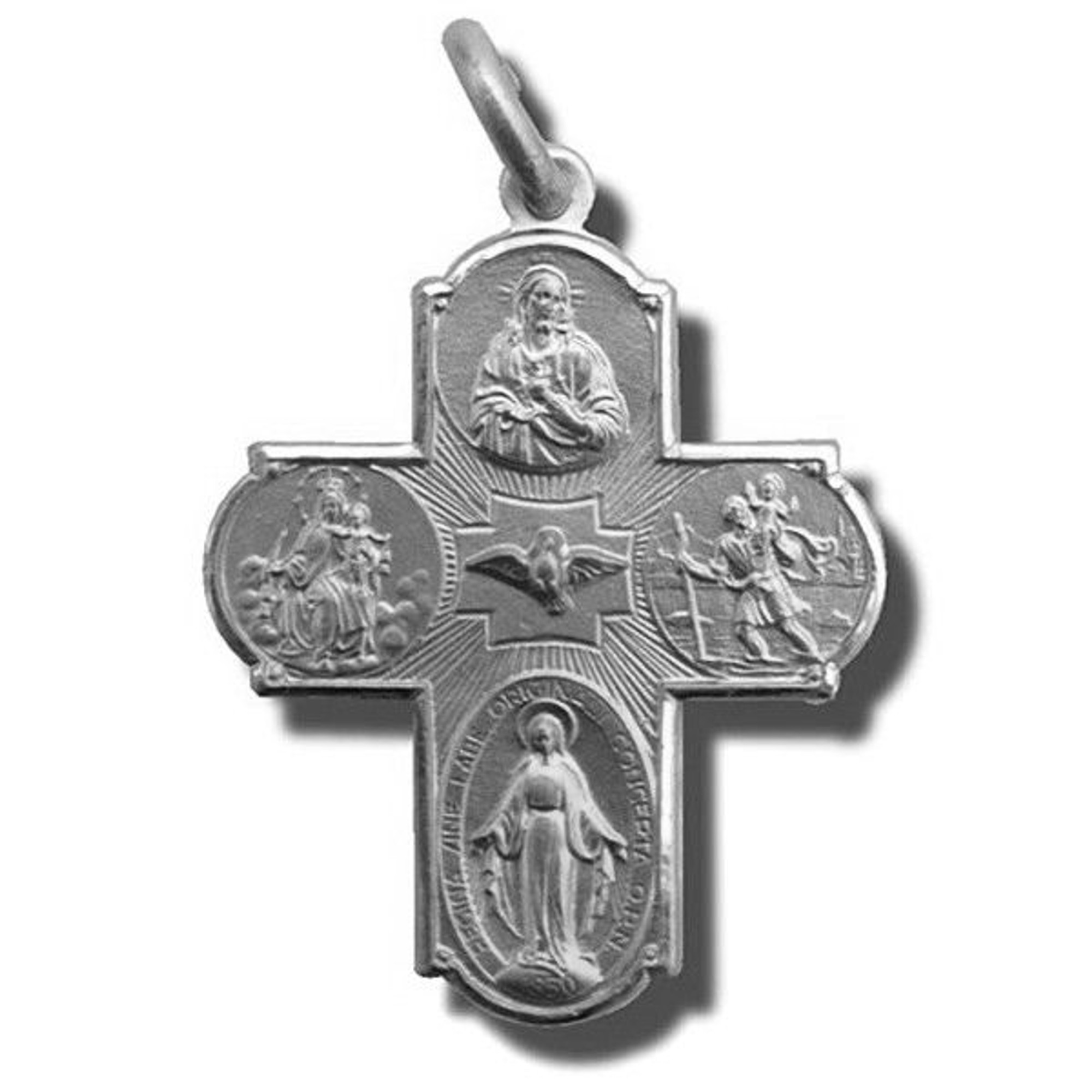 Sterling Silver Scapular Four Way Cross Medal Pendant 37x27