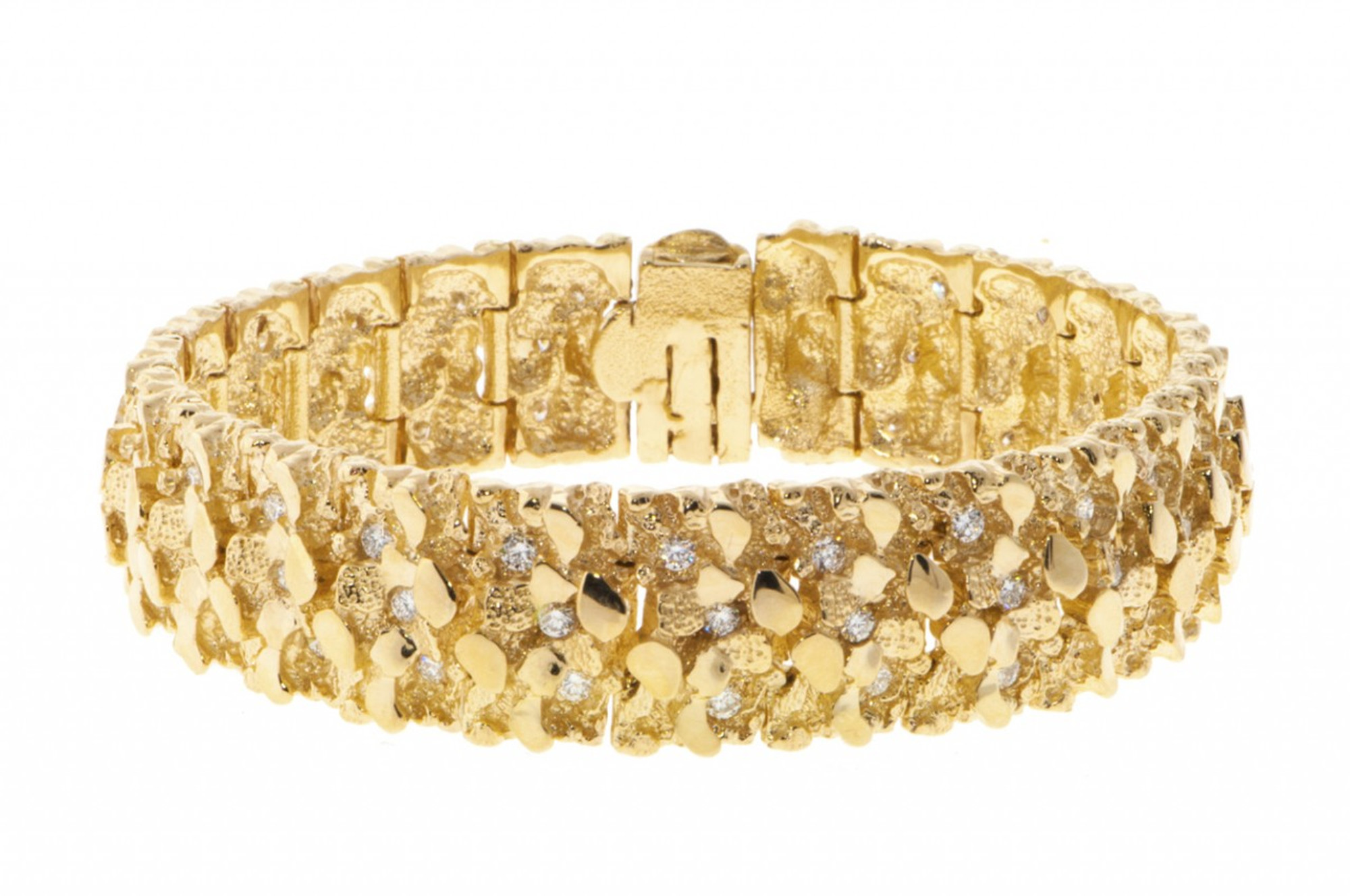 14k Yellow Gold Diamond Nugget Bracelet 17.0 mm 3.5 Ctw.