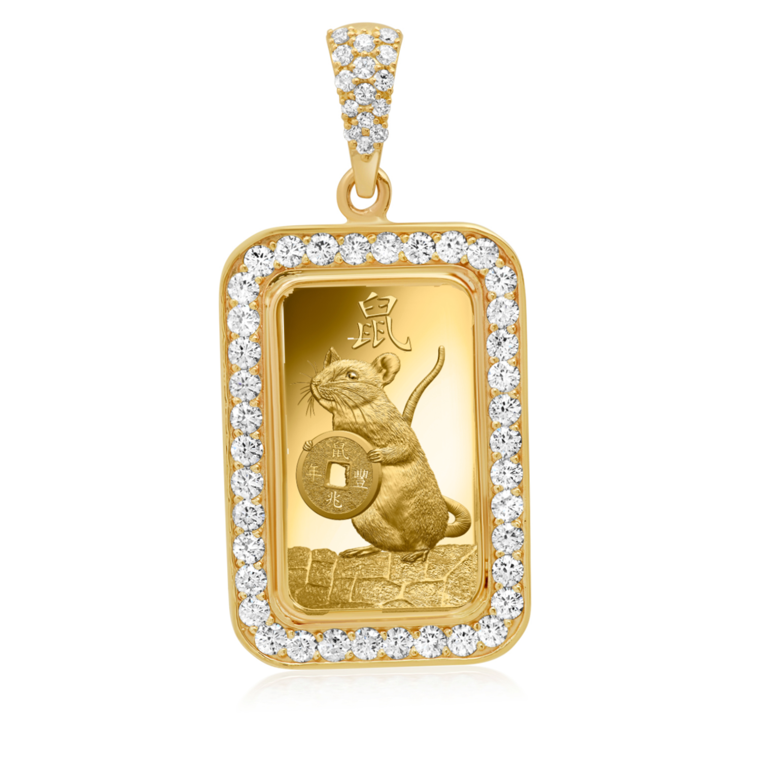 14K Gold 5 Gram Pamp Suisse Lunar Rat 2.0 ctw. Diamond Pendant