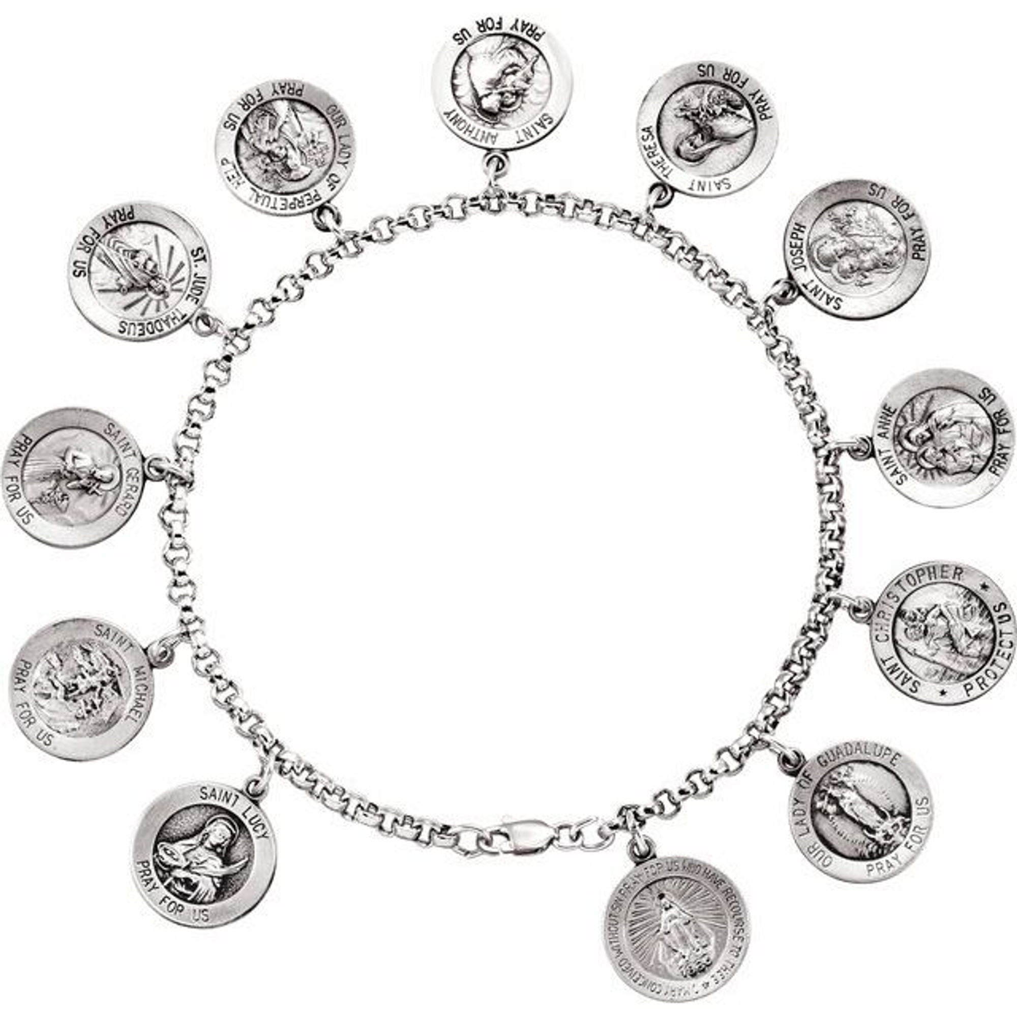 Saints Charm Bracelet in Sterling Silver, 7.25