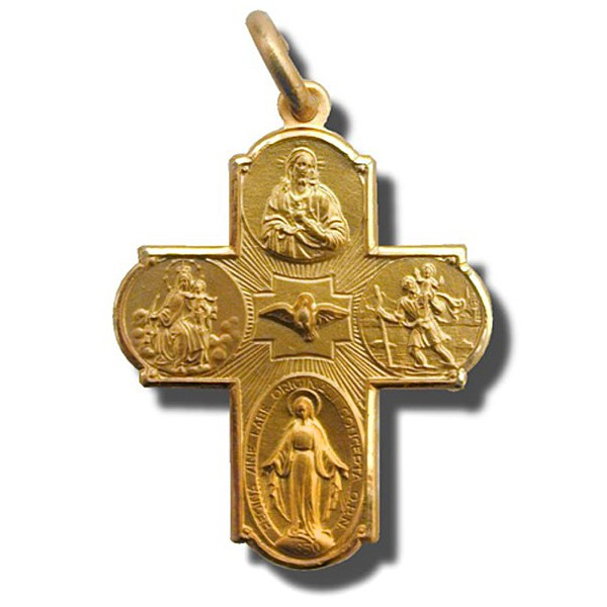 18K Gold Scapular Four-Way Cross Medal Pendant 30x23