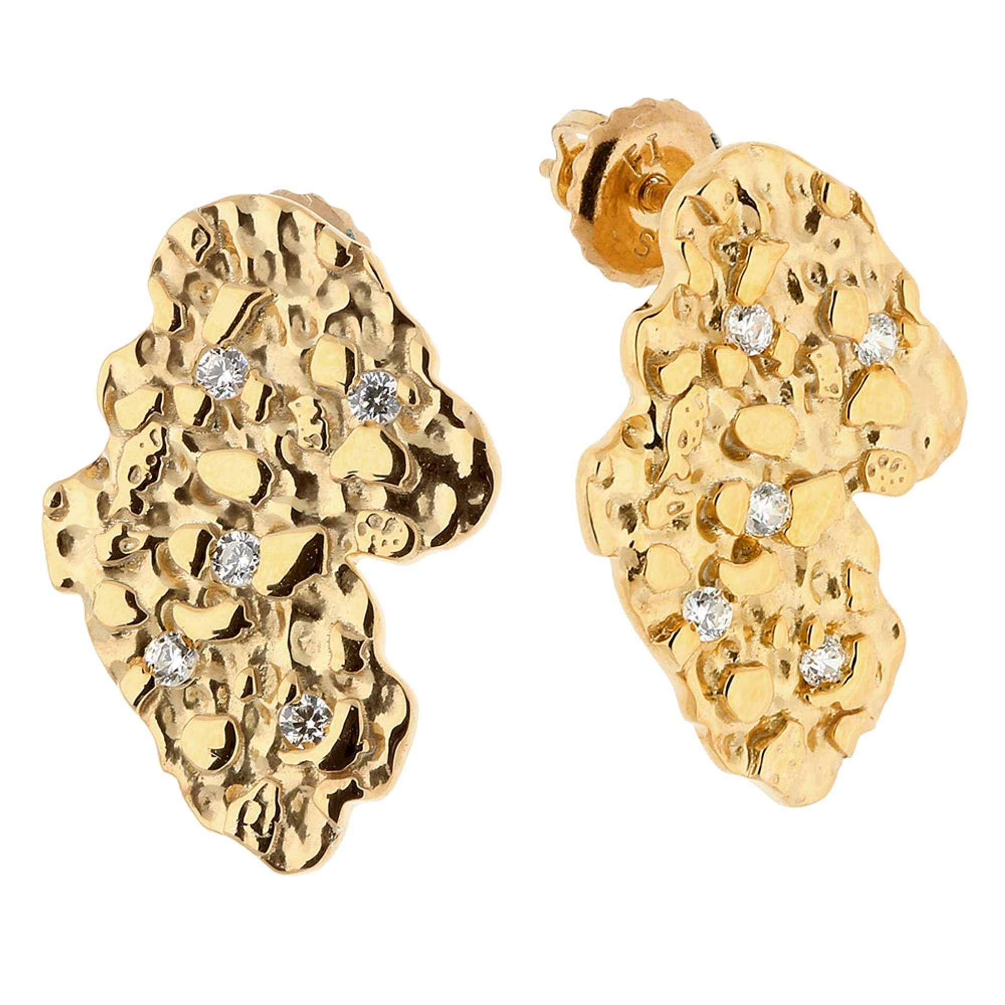 14K Yellow Gold Diamond Nugget Screw Back Stud Earrings .20 ctw