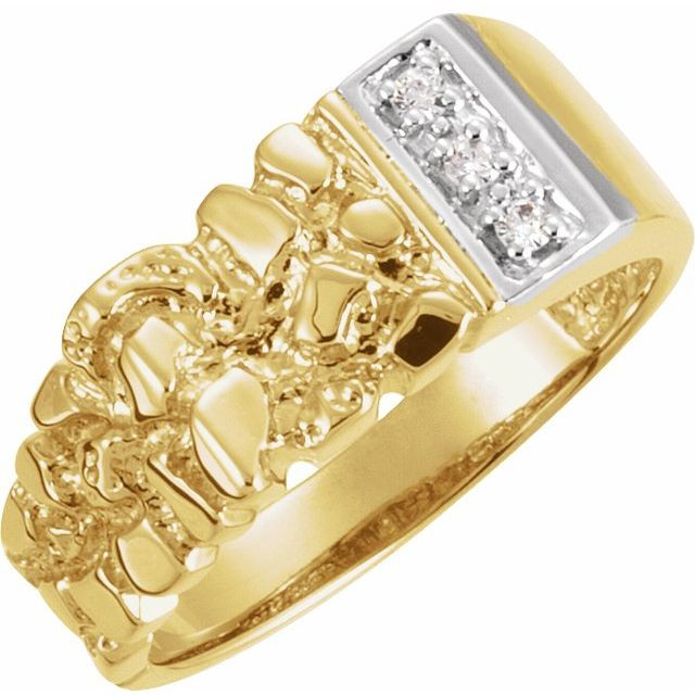 14k Yellow Gold Mens Nugget .06ct. Diamond Ring 9mm Wide