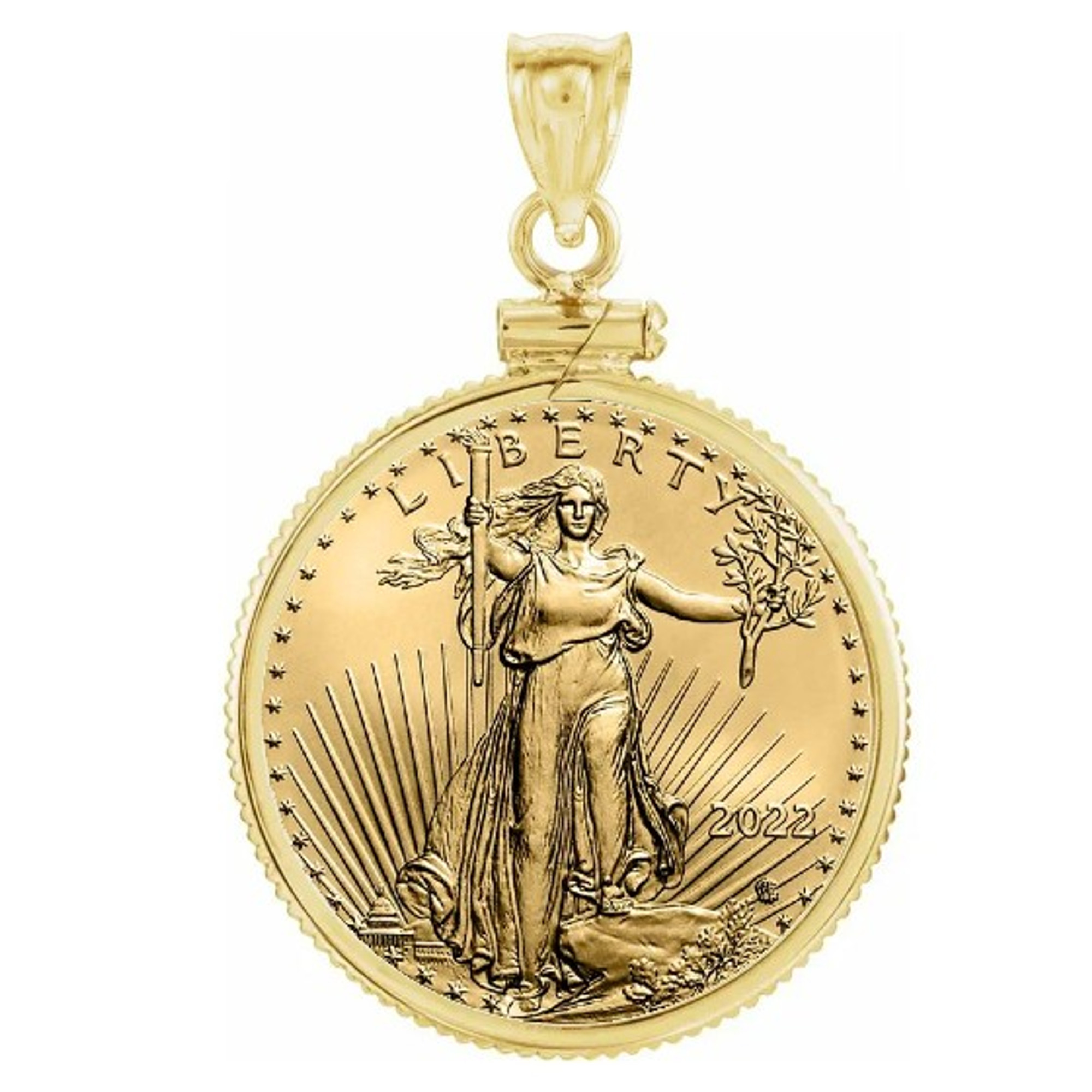 1 Oz American Eagle Gold Coin Encased in 14k Gold Screw Top Pendant