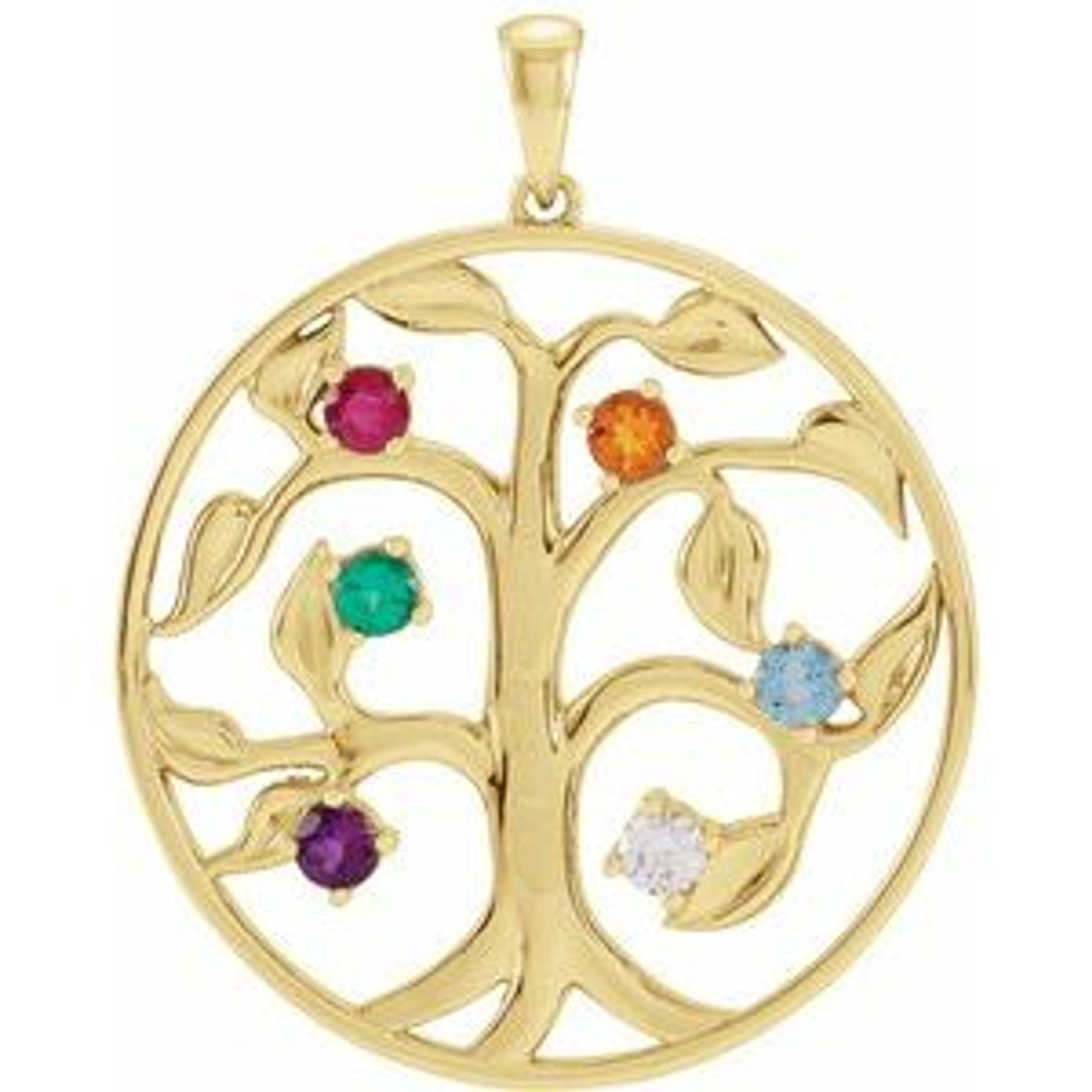 14K Yellow Gold Mothers Family Tree Pendant Up to Six Stones