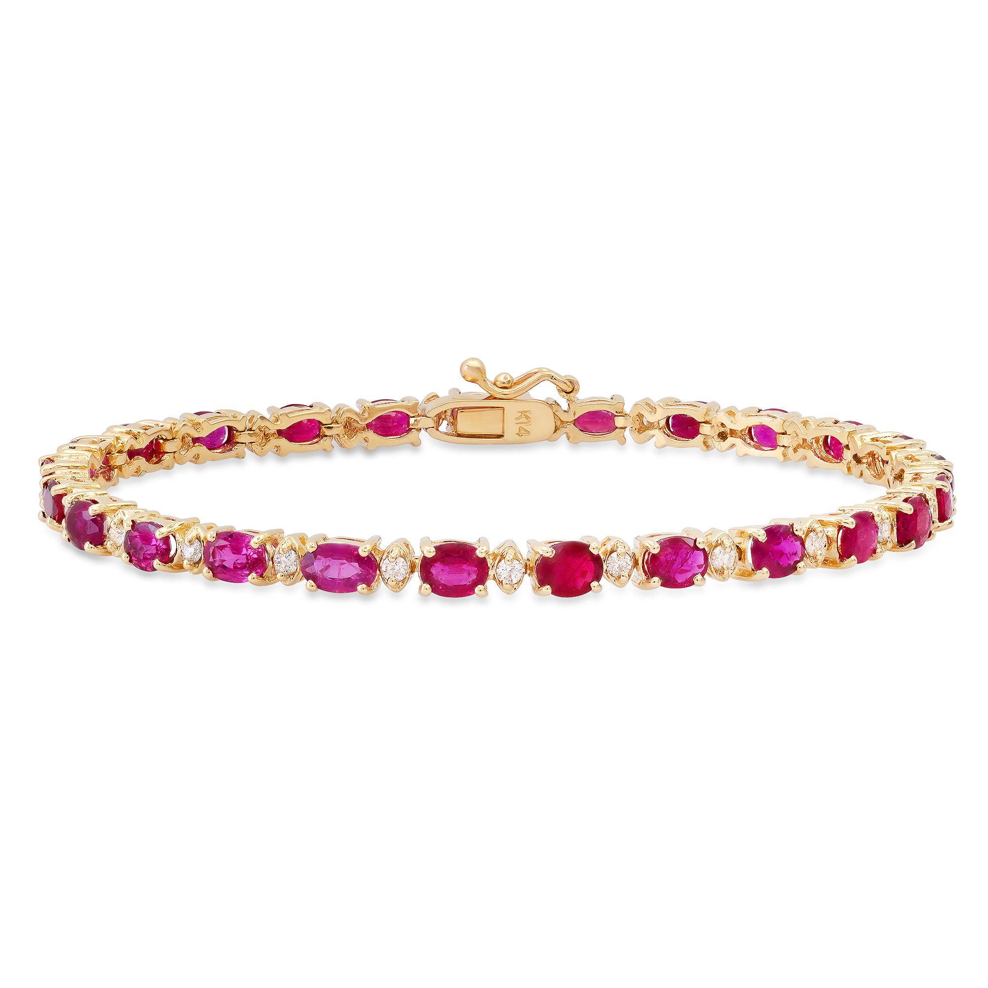 14k Yellow Gold Diamond and Genuine Oval Ruby Bracelet | Sarraf.com