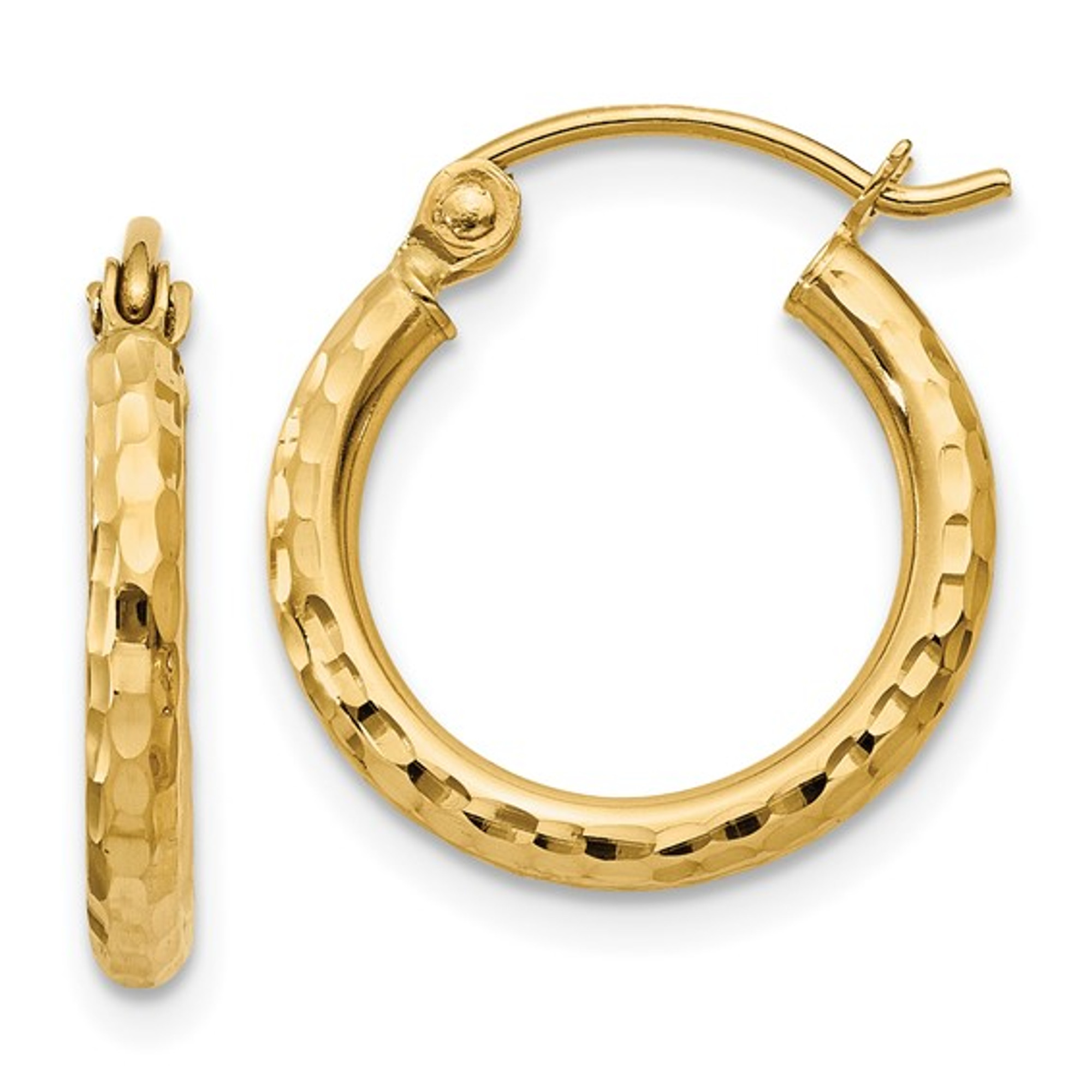 14k Yellow Gold 2.0mm Diamond Cut Hoop Earrings 15mm Diameter | Sarraf.com