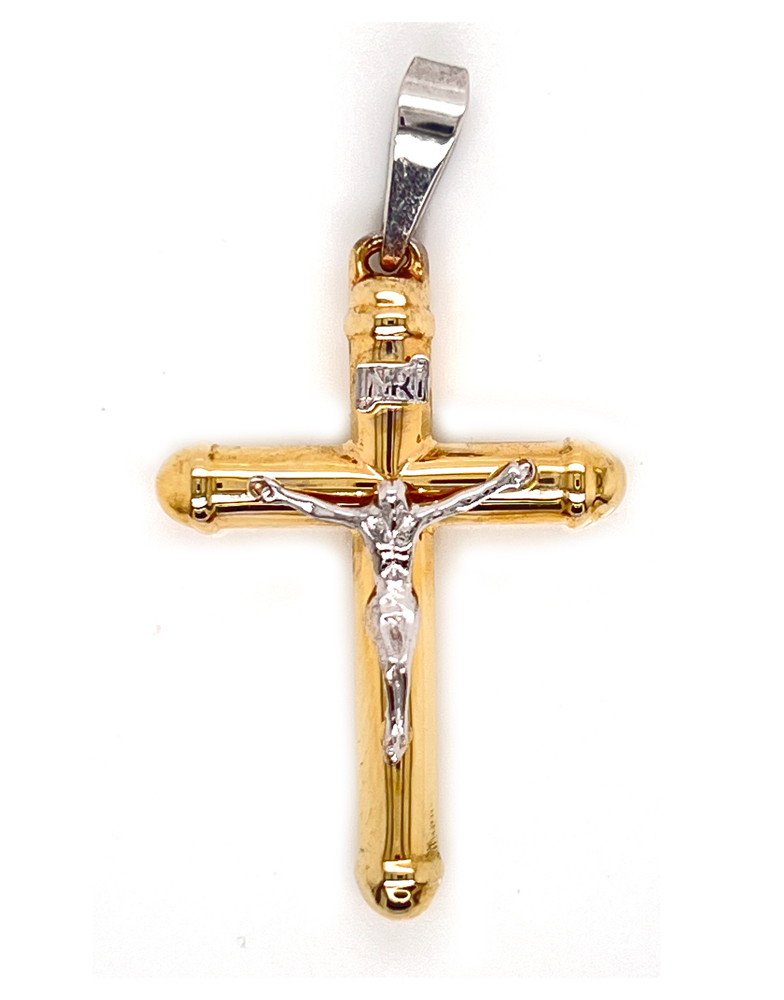 14k Yellow and White Gold Fancy Crucifix Pendant 25mm by 37mm