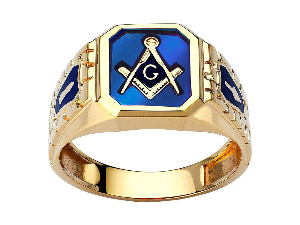 14k Gold Masonic Blue Lodge Blue Spinel Ring| Sarraf.com