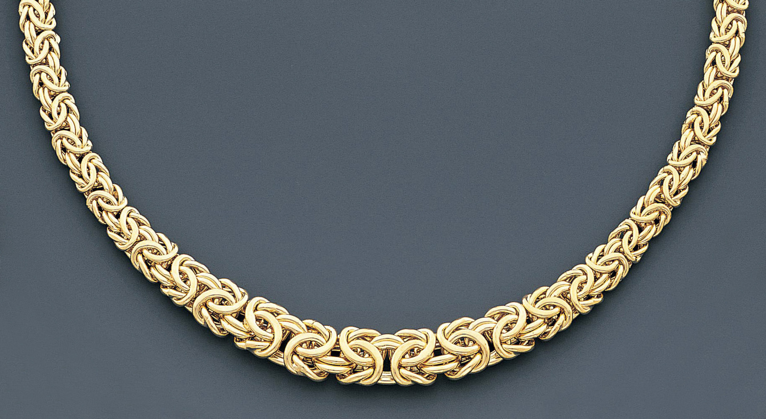 14k Gold 13mm-7mm Tapered Byzantine Necklace 18 Inches 14k Gold 13mm-7mm Tapered Byzantine Necklace 18 Inches